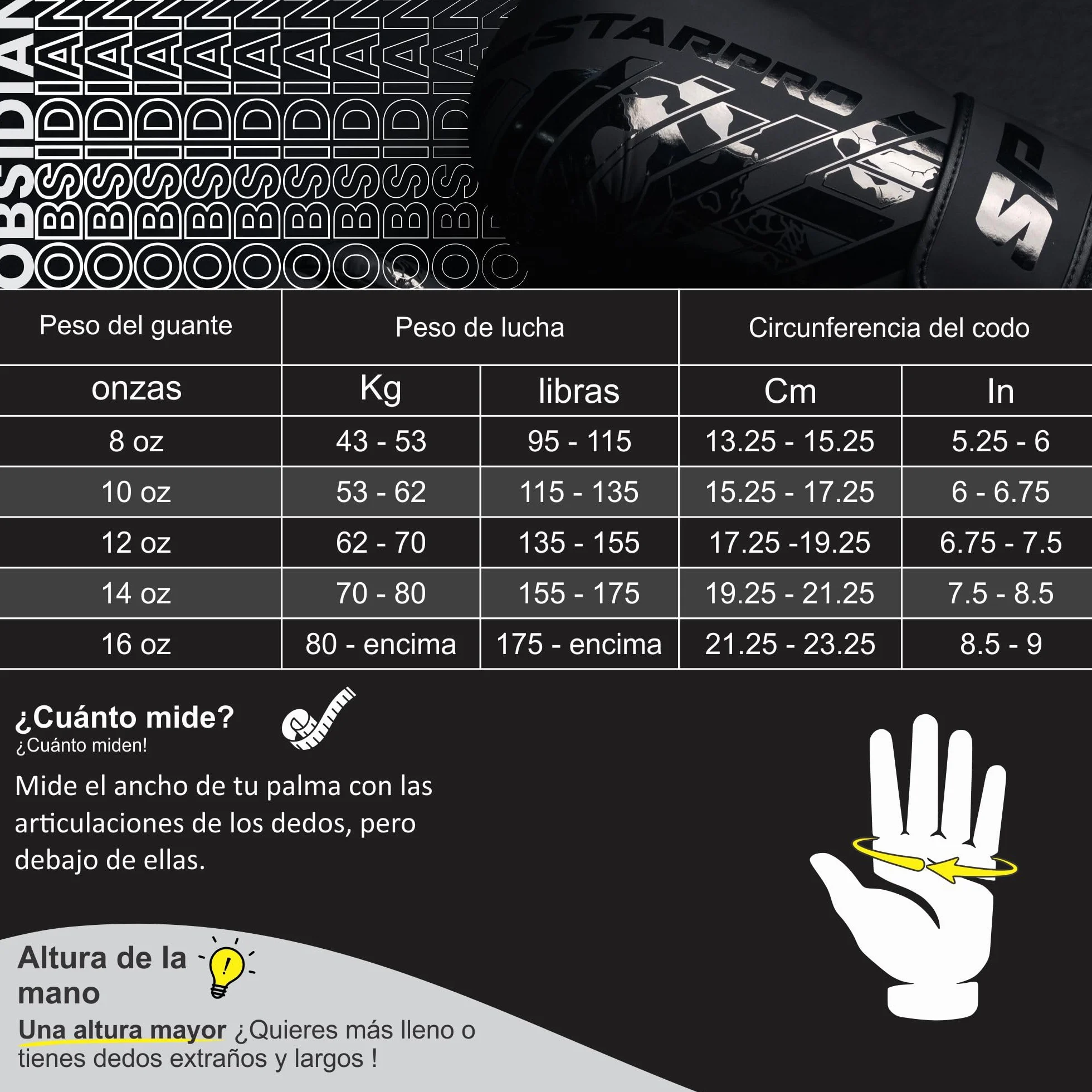 Starpro Obsidian Guantes de Boxeo Negro Mate Cuero Fuax 8oz 10oz 12oz 14oz 16oz