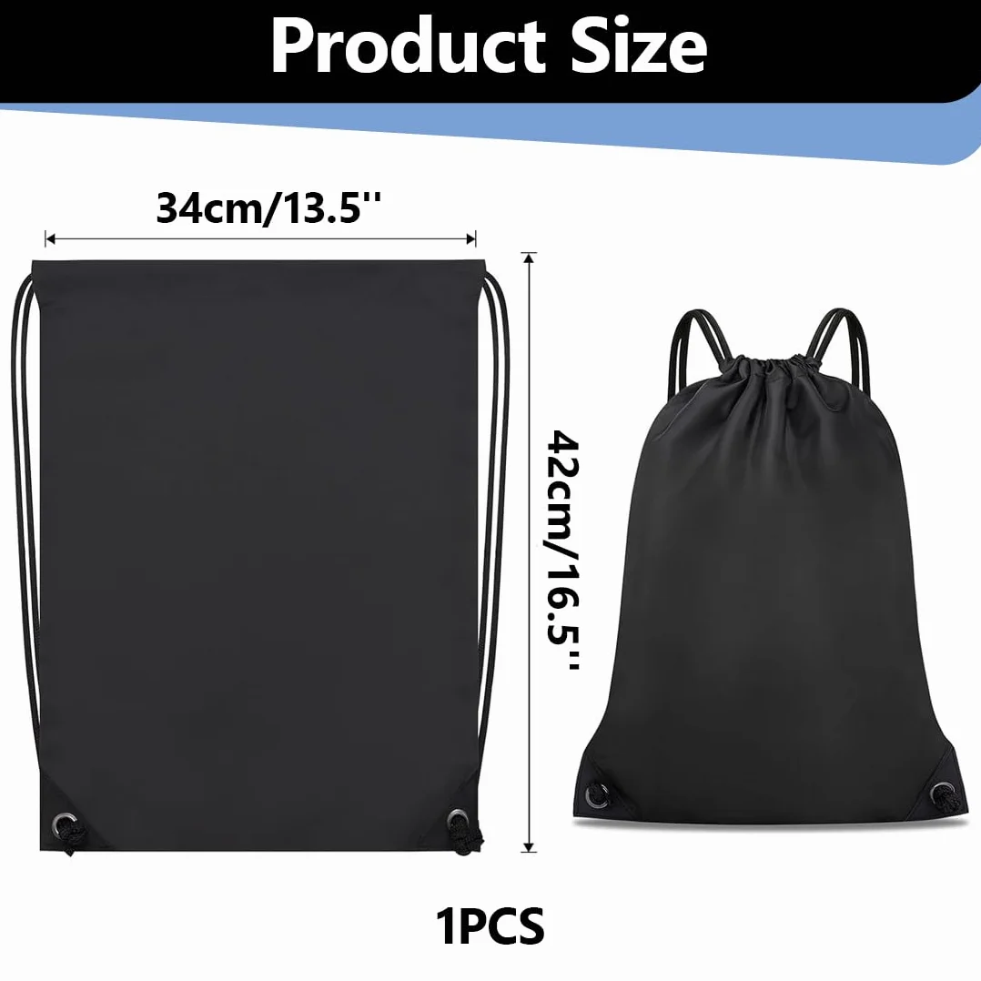 Bolsa impermeable con cordón mochila deportiva saco de tela para gimnasio escuela playa (Negro)