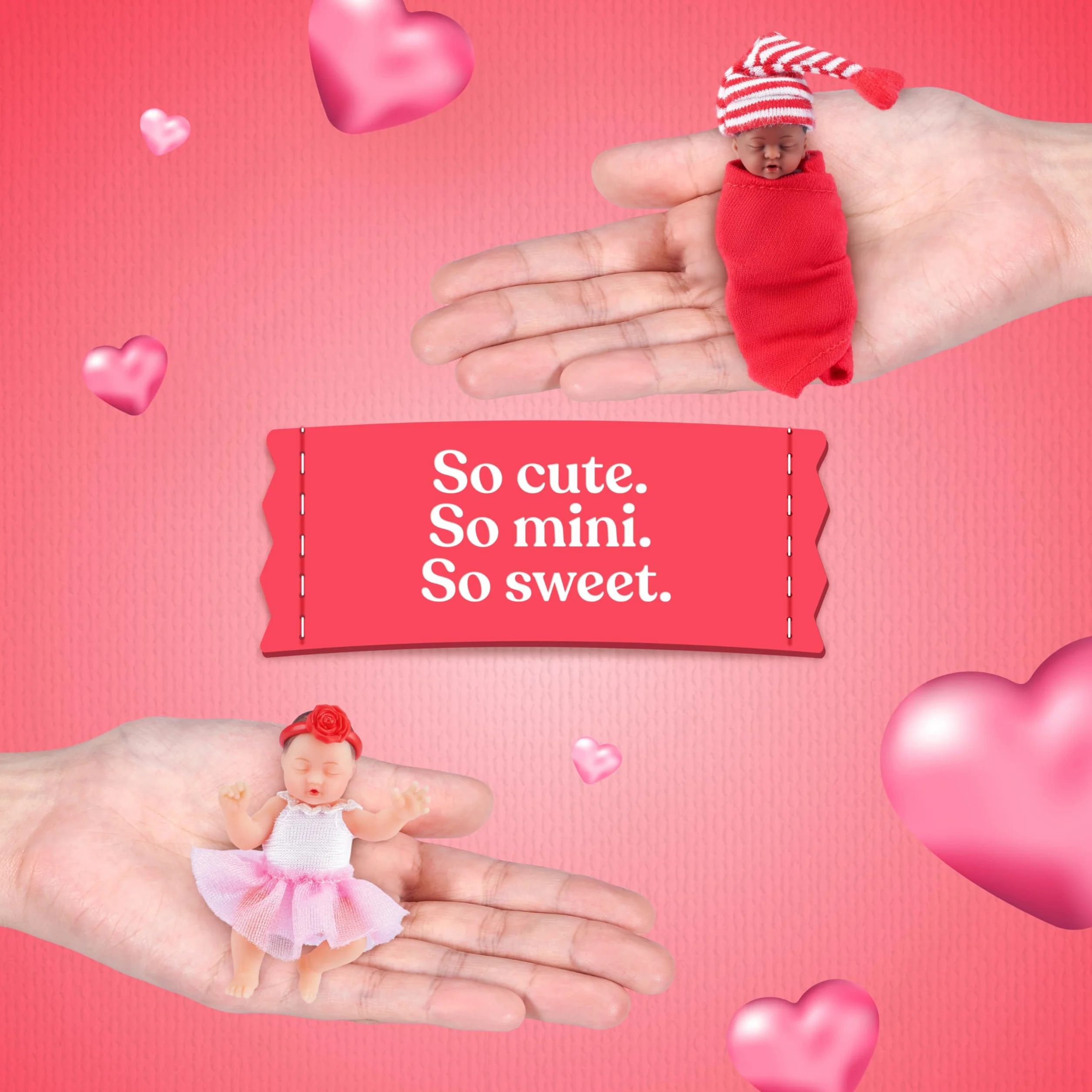 My Mini Baby Sweet Hearts Serie 1 2 Pack de ZURU – Cápsula Sorpresa Coleccionable con Muñeca Bebé, Accesorios y Set de Juego, Juguete Miniatura Realista para Niñas de 3+ Años