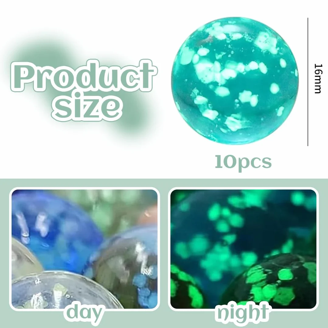 10Pcs Cristal Pequeñas, Canicas de Cristal, Coloridas Canicas de Cristal con Ojos de Gato, Mármoles de Cristal Que Brillan en la Oscuridad,Canicas de Cristal, Mármoles de Vidrio Colorido, 16 mm