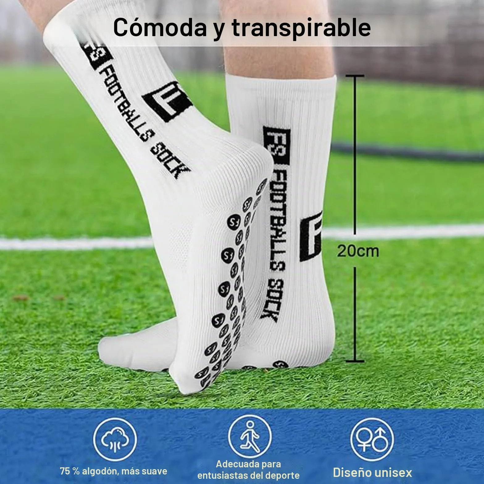 Calcetines de fútbol para hombre antideslizantes 2 pares 35-39 39-46 46-50