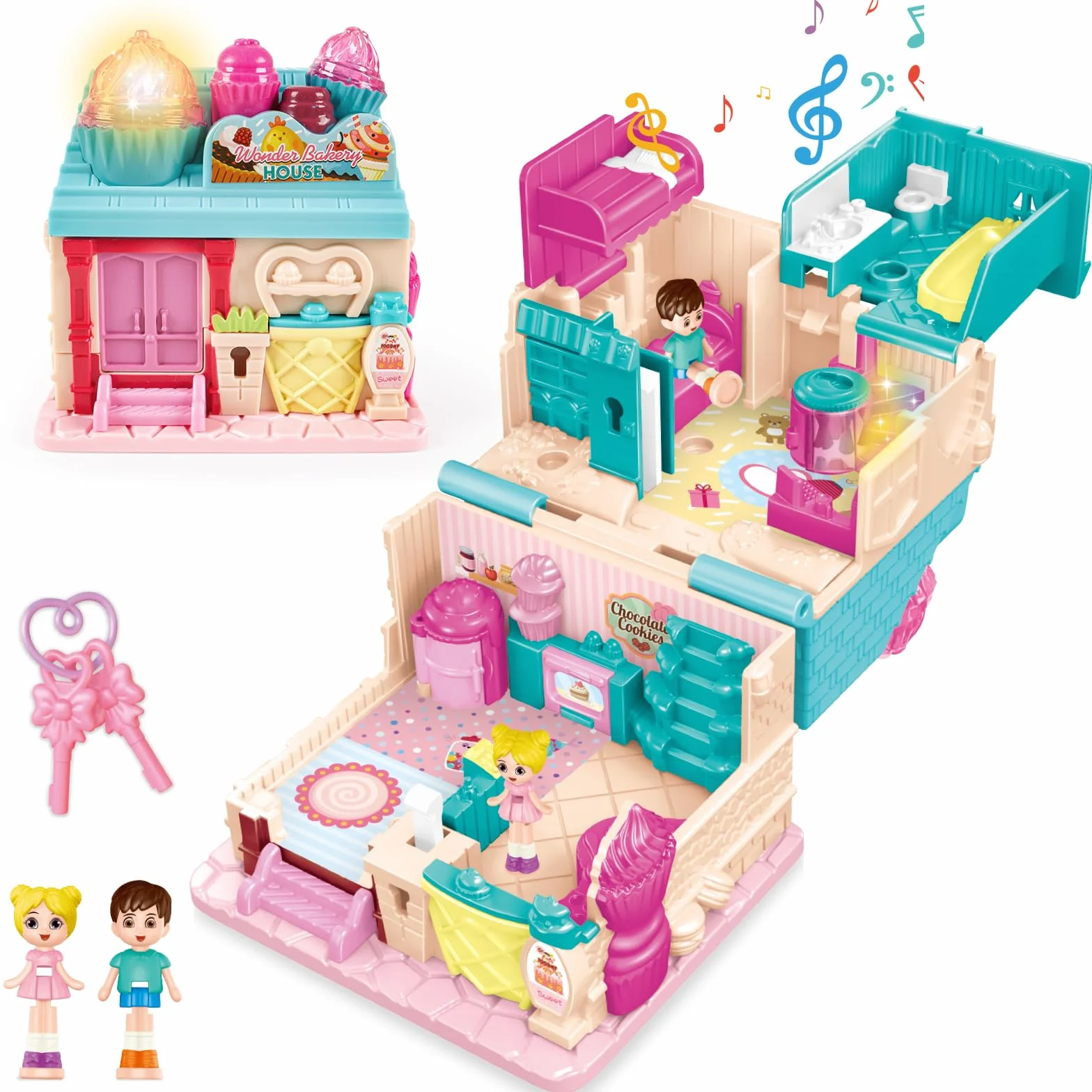 deAO 3D Casa de Muñecas, Dollhouse Panadería City Life Miniatura DIY Modelo Kit muñeca Niña 2 3 4 Años Adultos, Casita de Muñecas Amantes, Regalo de Cumpleaños