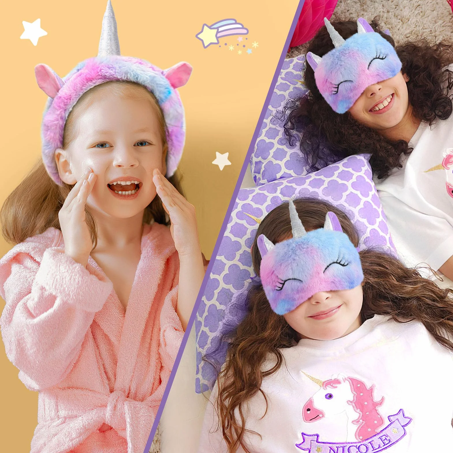 Regalos Unicornio Niñas 4 5 6 7 8 9 10 Años Manta Sofa 3D Tarjeta Cumpleaños Joyas para Niñas Botella de Agua Diadema Maquillaje Antifaz para Dormir Monedero Unicornio Juguete Regalos Cumpleaños