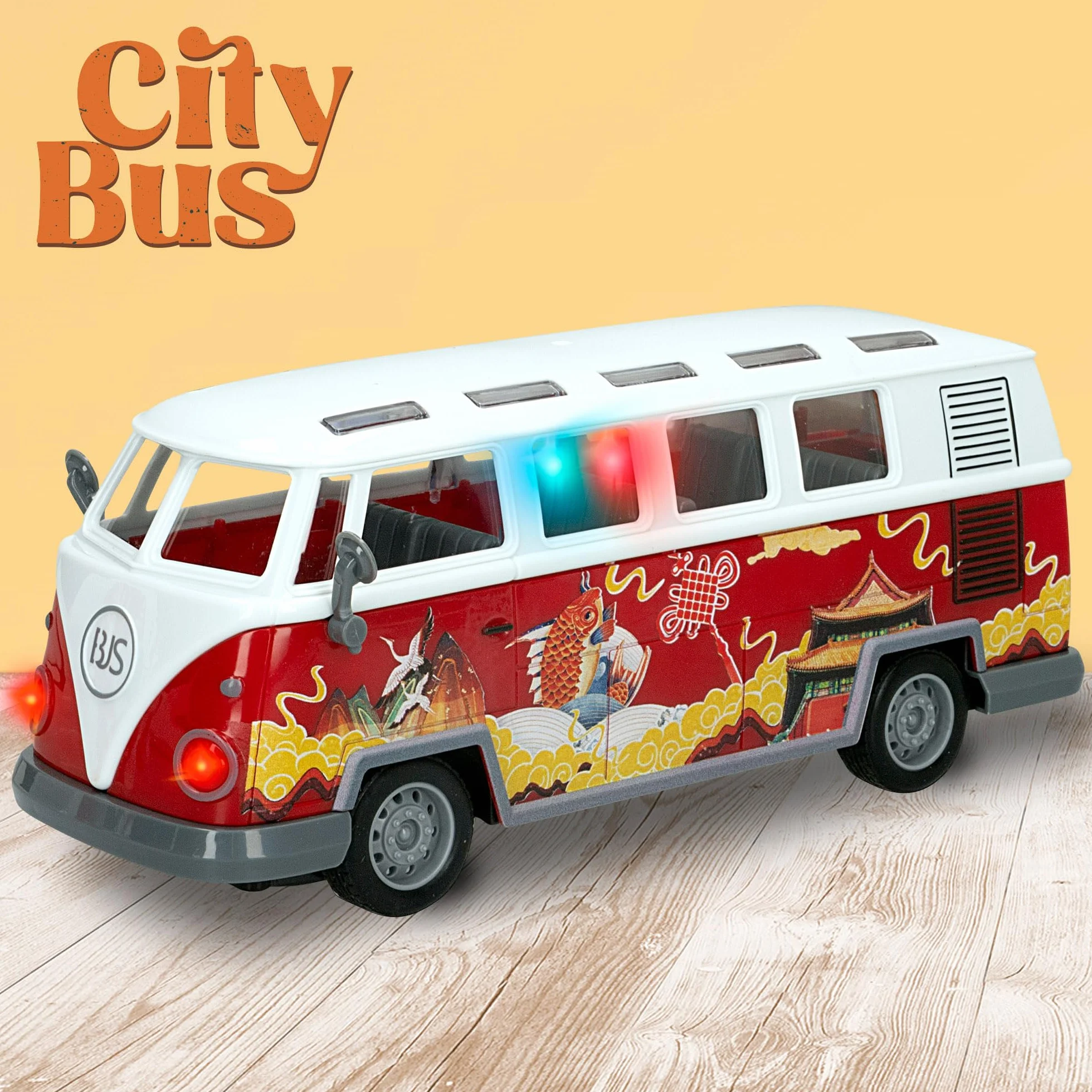 ColorBaby Speed & Go - Autobús teledirigido con Luces de Colores, Bus radiocontrol, Retro, Escala 1:30, Mando 27 MH.z, 5 km/h, 4 Funciones, Coches teledirigidos para niños, 4 años, 47530