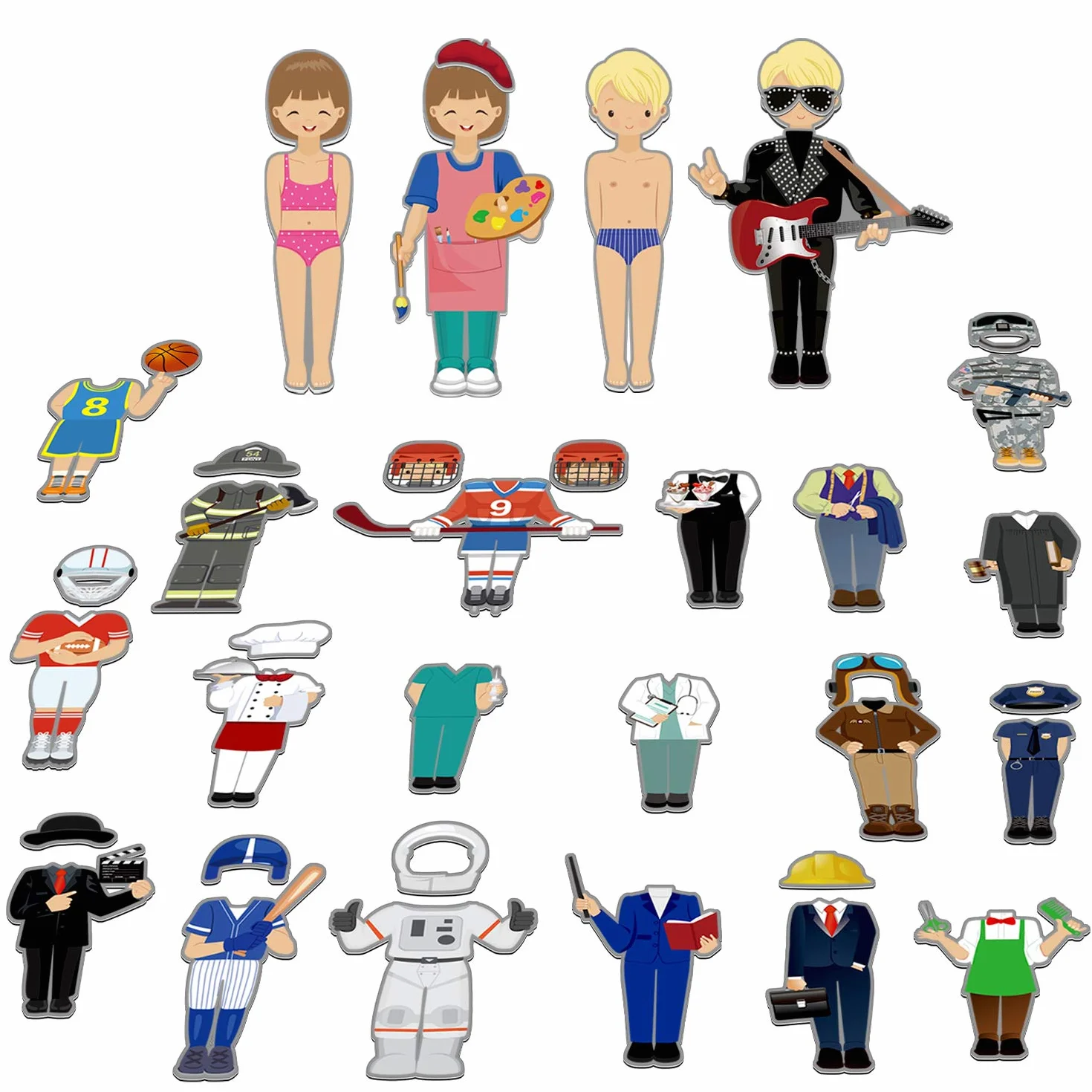 SpriteGru 56 Juego de muñecas magnéticas para Juegos de simulación con 21 Ocupaciones, Aprendizaje Preescolar
