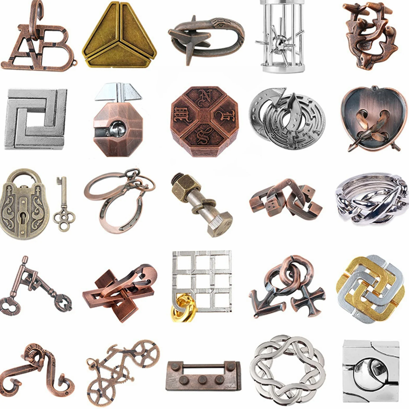 Joyeee Rompecabezas Metal, Brain Teaser Puzzle Desbloqueo Enclavamiento Desenreda Juego IQ Entrenamiento, Juguetes de Educativa Inteligencia para Adultos y Niños Challenge, Dificultad Alta - 25Pcs A