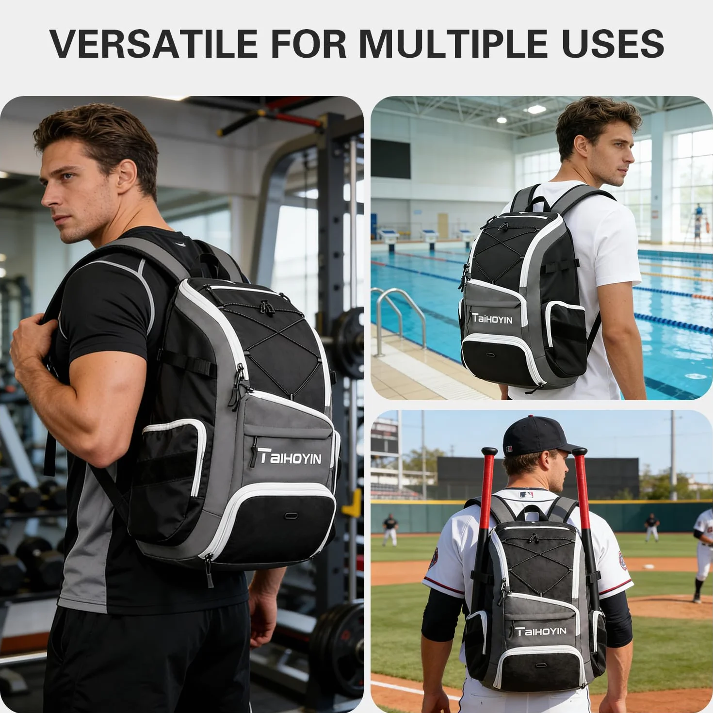 Bolsa de béisbol mochila de bate para equipo y sóftbol soporte para bates y guantes compartimento grande