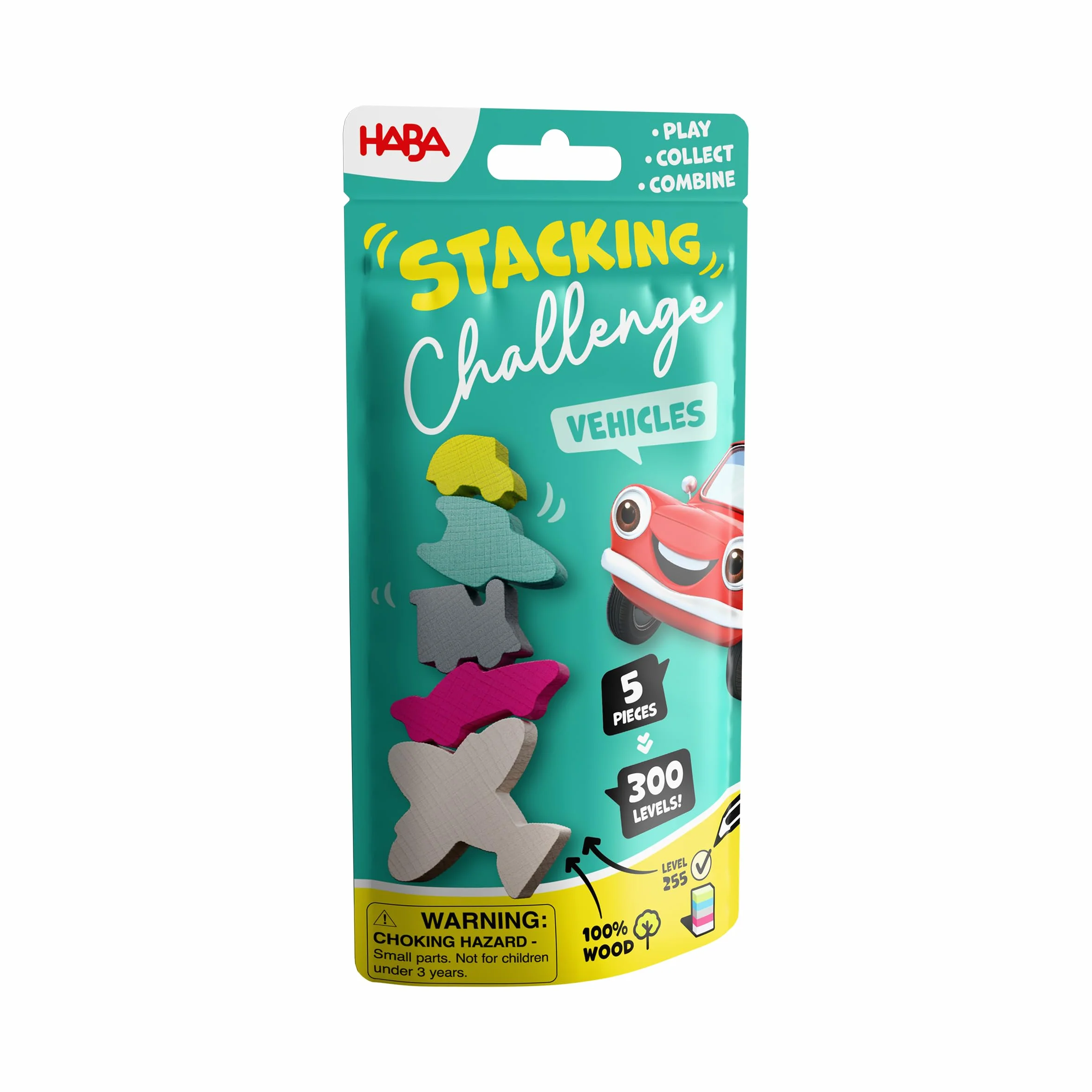 HABA 2013868001 - Stacking Challenge Vehicles, Juego Infantil con retos de apilar, Solitario, de Viaje. Más 6 años