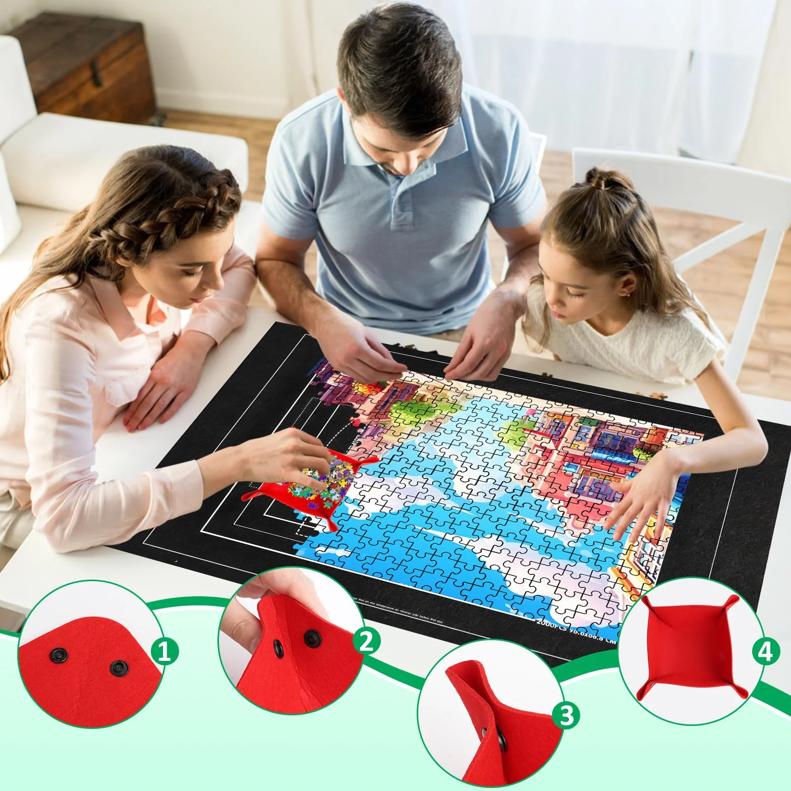 TNOMSNO Tapete Puzzle 2000 Piezas, Alfombra Puzzle 2000 1500 1000 Pezzi, Portátil Fieltro Estera de Rompecabezas,120x80cm, Tapiz Puzzle Enrollable, Negro