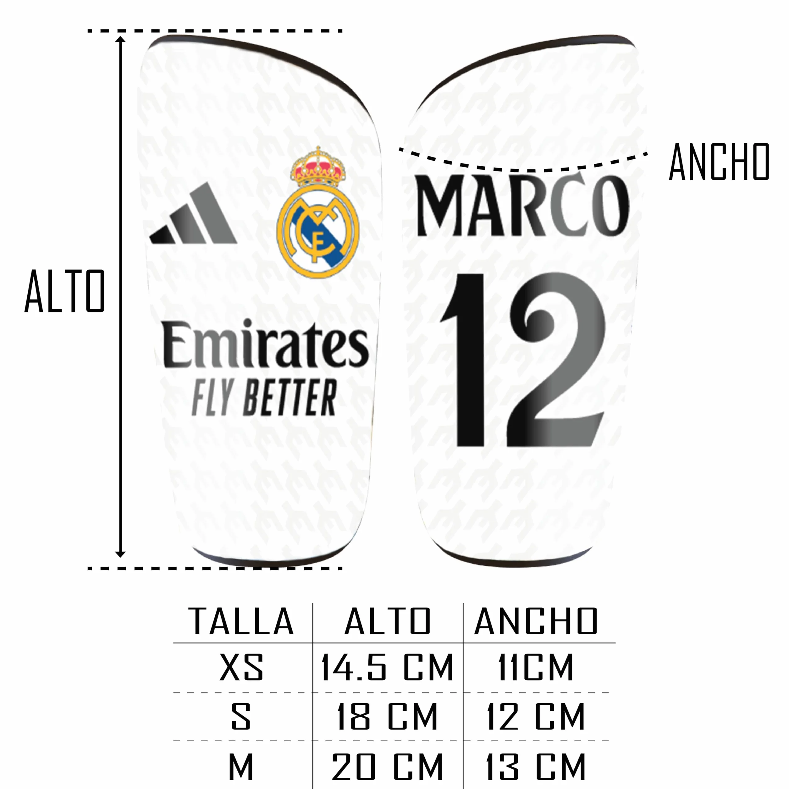 Espinilleras Personalizadas Futbol con Nombre y Dorsal para Niños y Adultos