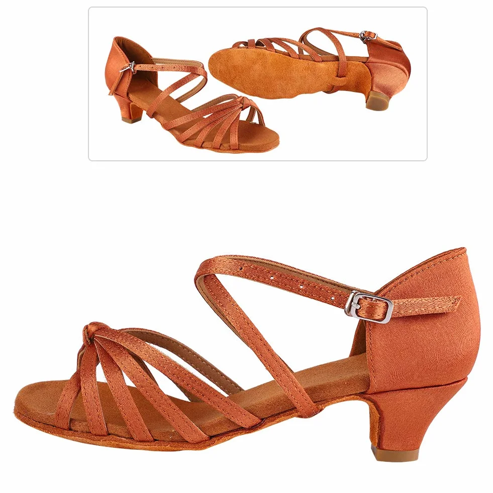 Mumisuto Zapatos de Baile Latinos para Niñas Tacón Alto 4 cm Marrón