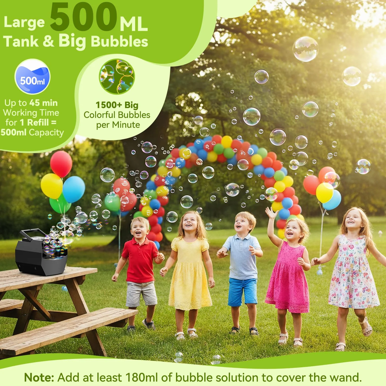 Máquina de Burbujas, Theefun 500ml Maquina de Burbujas para Niños Automático Portátil Máquina de Burbujas 1500+ Burbujas por Minuto para Niños Boda Cumpleaños Fiestas