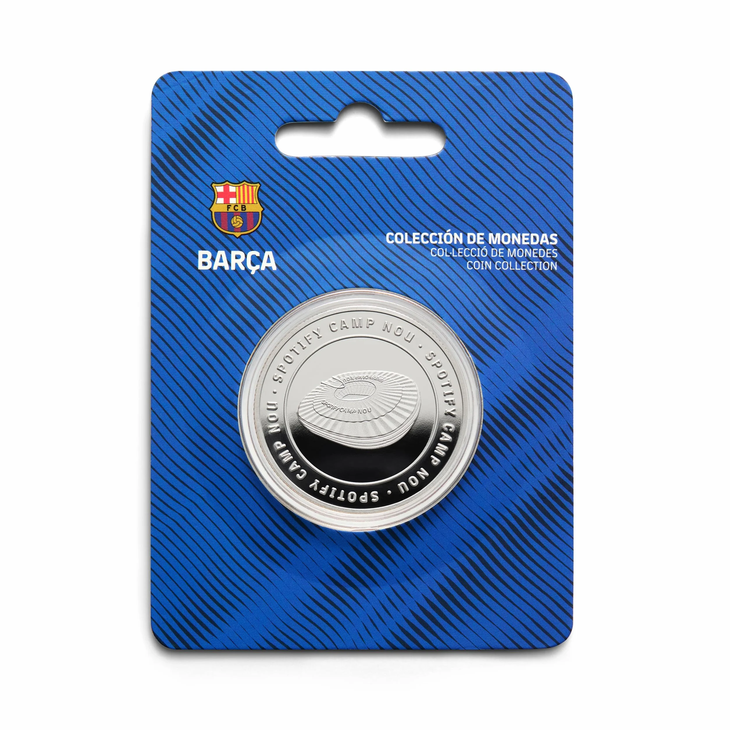 FC Barcelona - Moneda edición Especial con Escudo y Grabado del Estadio Spotify Camp NOU - Coleccionable - Plateada - Producto Oficial