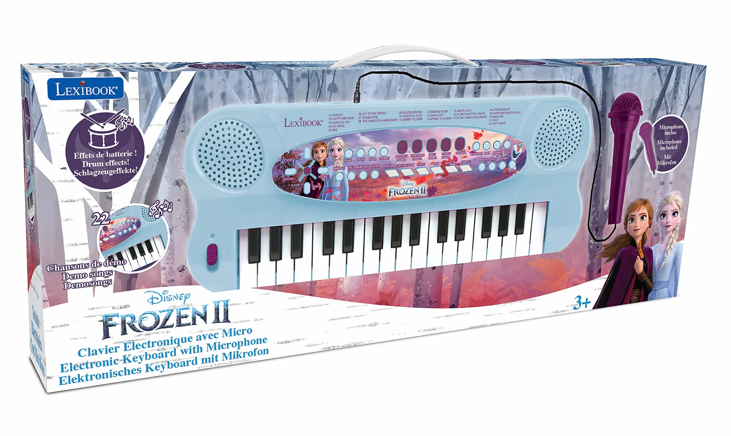 Lexibook, Frozen, Teclado electrónico, Piano 32 Teclas, Micrófono para Cantar, 22 Canciones de demostración, Funciona con Pilas, Azul/Morado, K703FZ