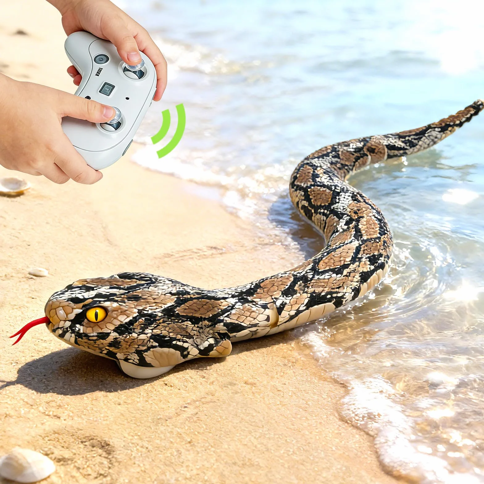 HILKKET Serpiente Teledirigida, Serpiente pitón Teledirigida de 64 cm, Juguete eléctrico de Serpiente para Tierra y Agua a 5 km/h, Juguete Impermeable para Piscina, Juguete Acuático para Niños