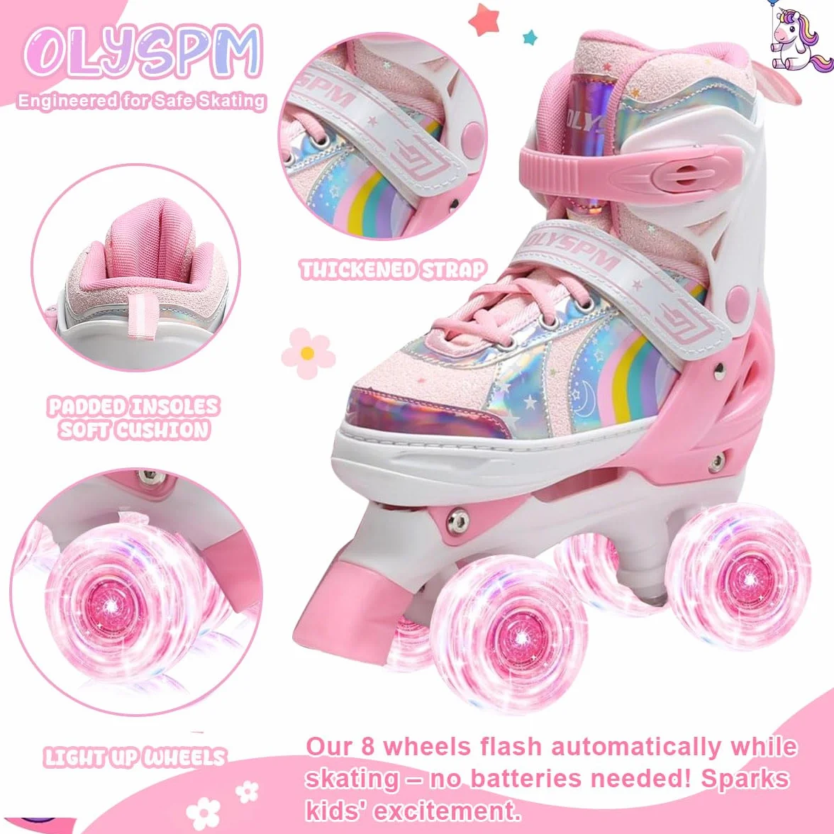 Patines 4 Ruedas LED Ajustables para Niña Principiante