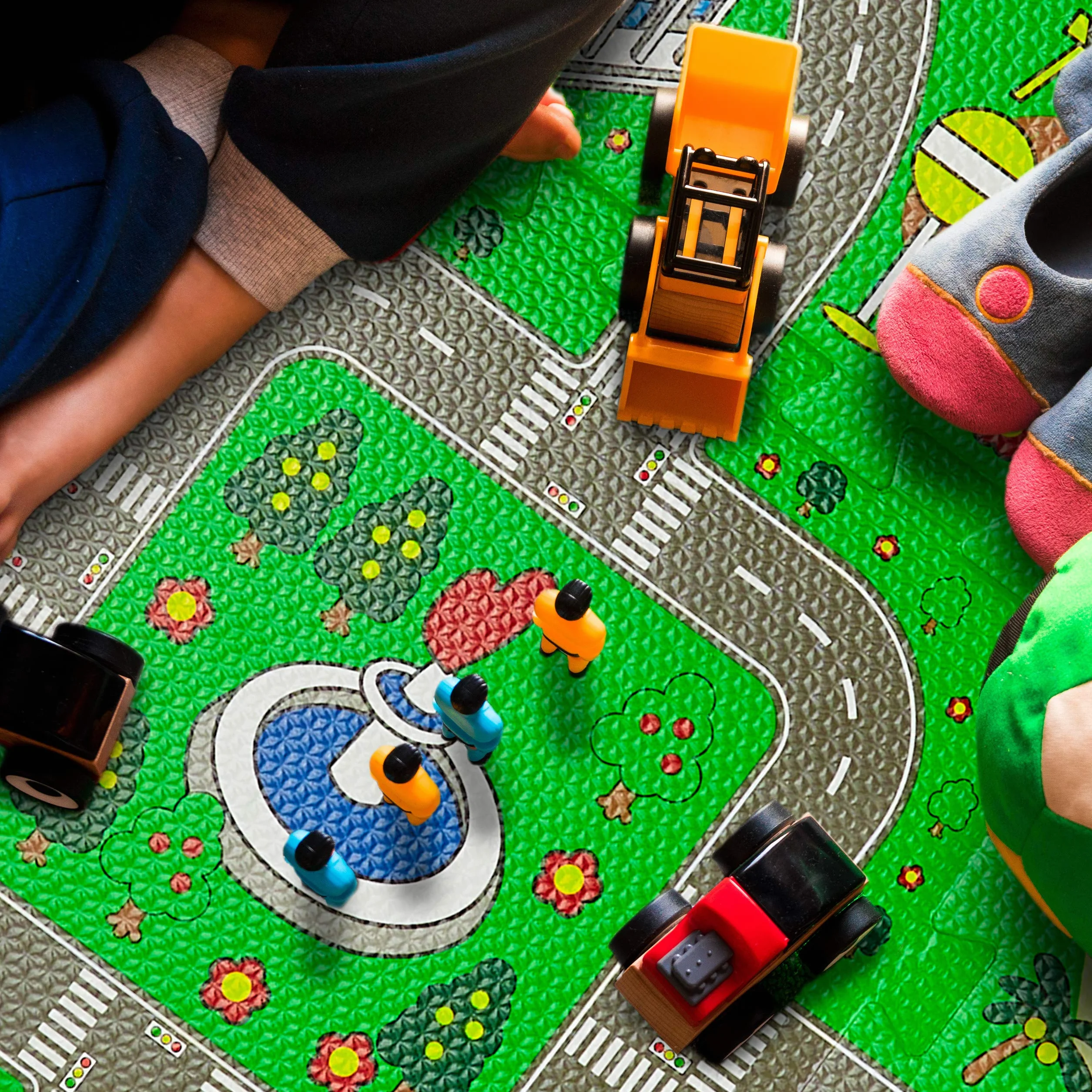 Relaxdays Alfombra Puzzle Ciudad, Alfombrilla Juego 9 Piezas, Niños y Bebés, Goma EVA, sin Tóxicos, 90x90 cm, Multicolor