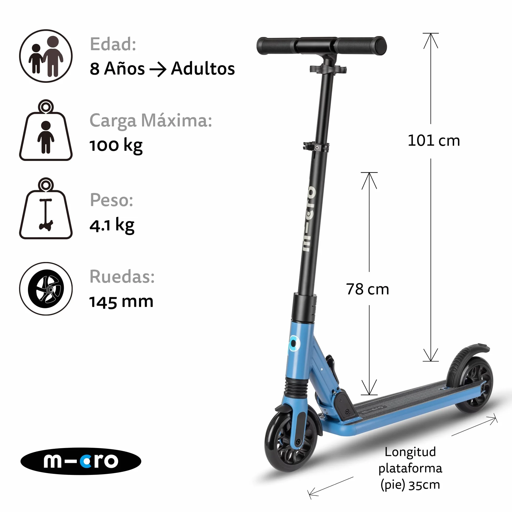 Micro® Sprite Suspension Patinete 2 Ruedas Niños Adultos Suspensión Delantera Plegado rápido Altura Regulable