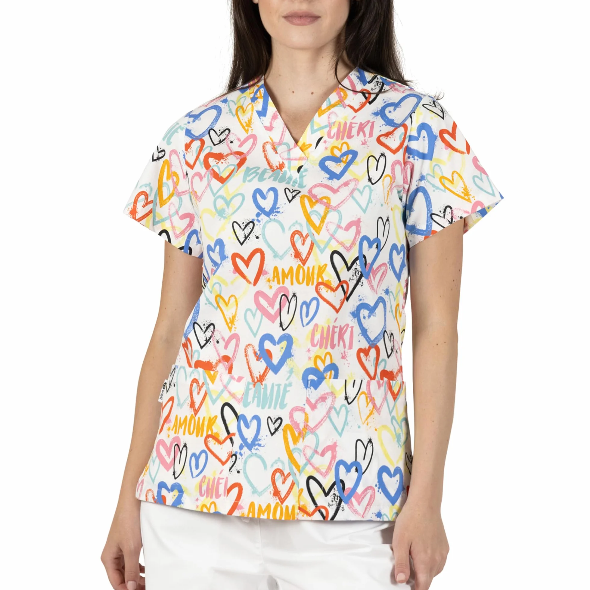 B-well Bambina Casaca Sanitaria Mujer Manga Corta Cuello V para Enfermeras