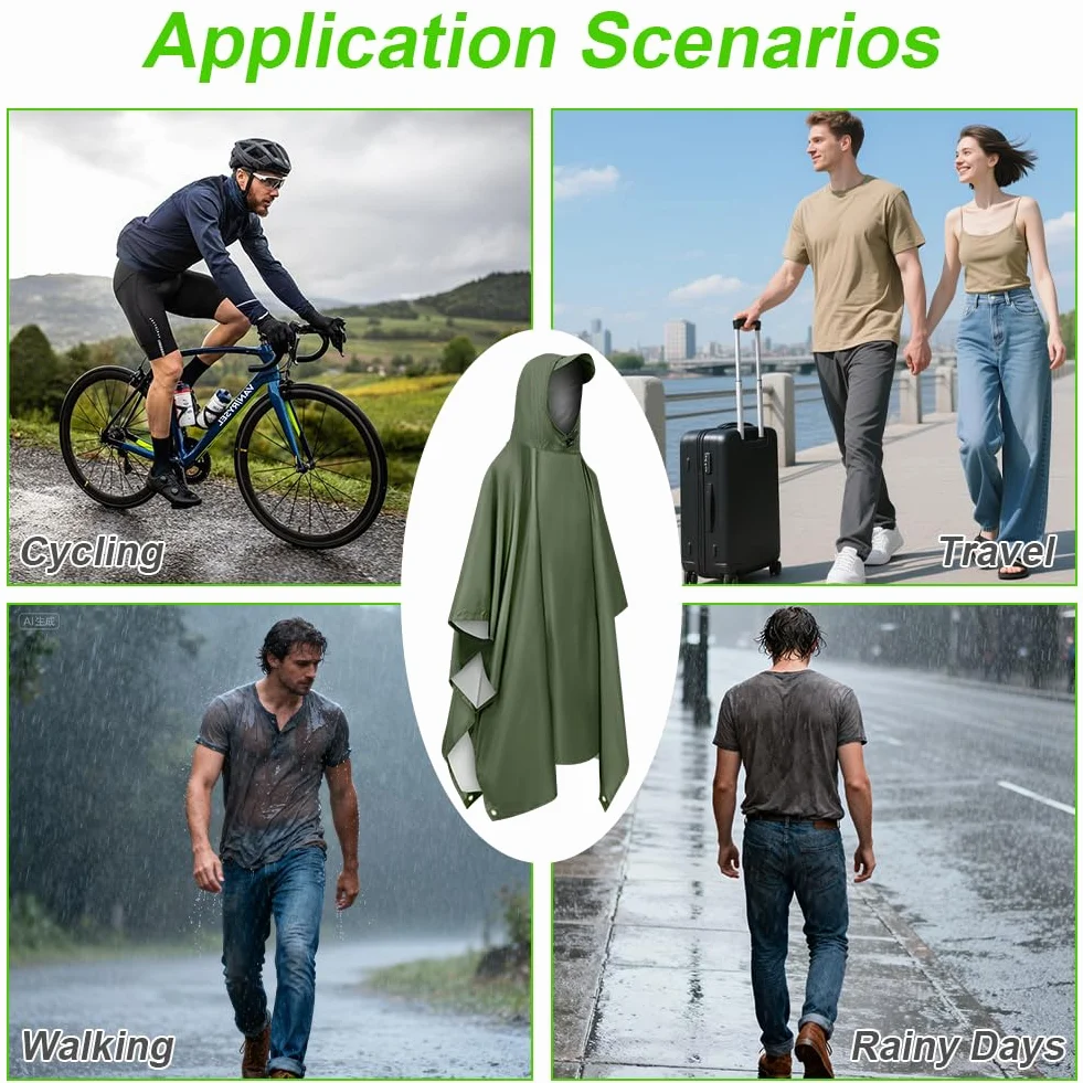 Vicloon Poncho de Lluvia Impermeable 3 en 1 Multifuncional Transpirable Ultrafino para Mujer Hombres Talla Grande