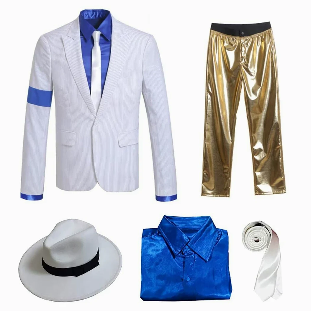 Adulto Disfraz Jacket Chaqueta+Pantalones+Shirt+Sombrero+Tie Ropa Costume Stripes Smooth Y Criminal Halloween Navidad Cosplay Fiestas Retro Hombre Trajes