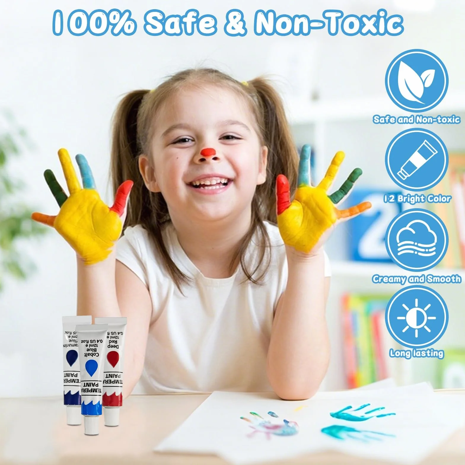 12 Color Pintura de Dedos para Niños, 12 ml Pintura de Dedo, Pinturas Dedo Bebe no Toxica, Pinturas de Dedos para Niño, para Niños Escuela Jardín Aprendizaje Temprano, Navidad