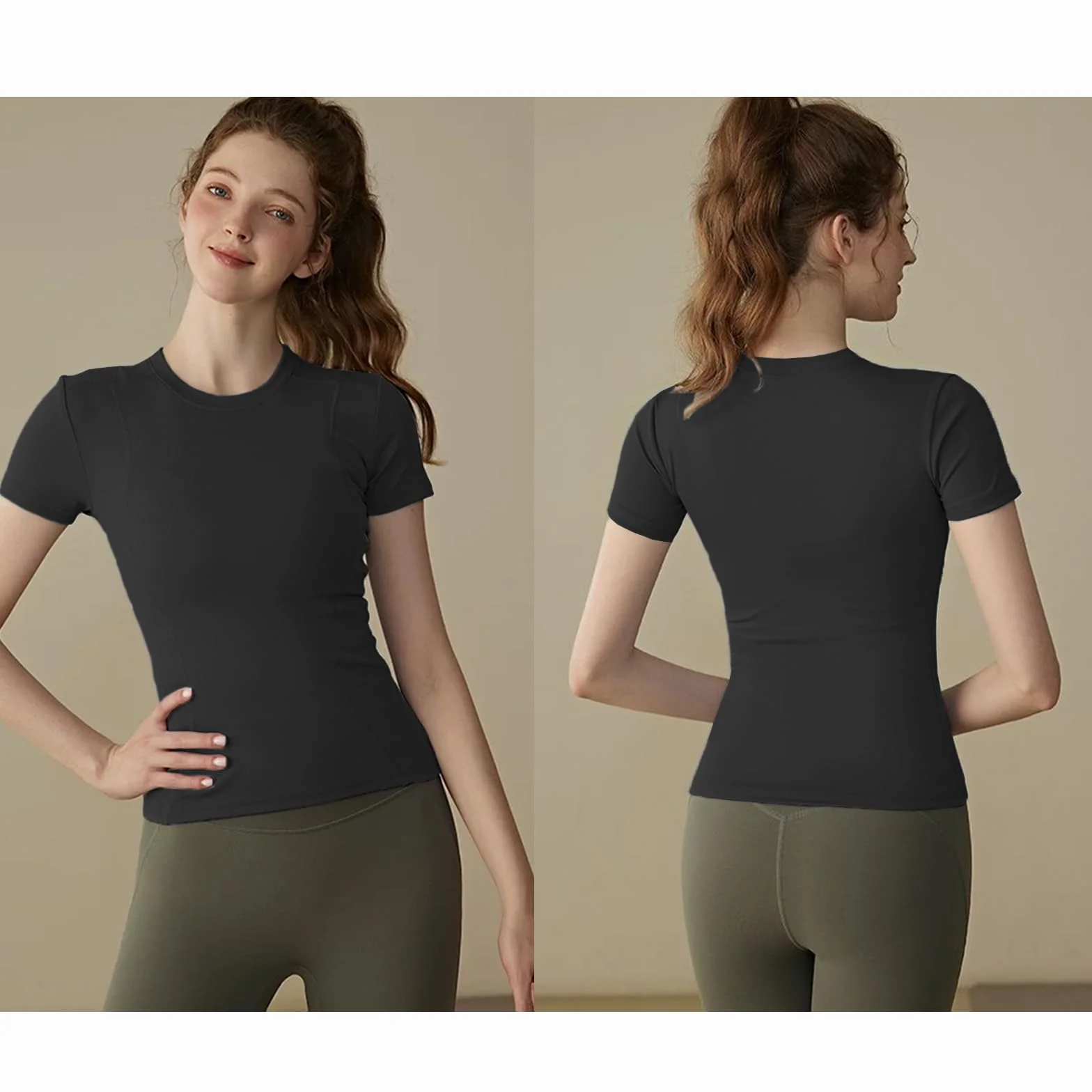Camiseta Deportiva Manga Corta Mujer Yoga Correr Elástica