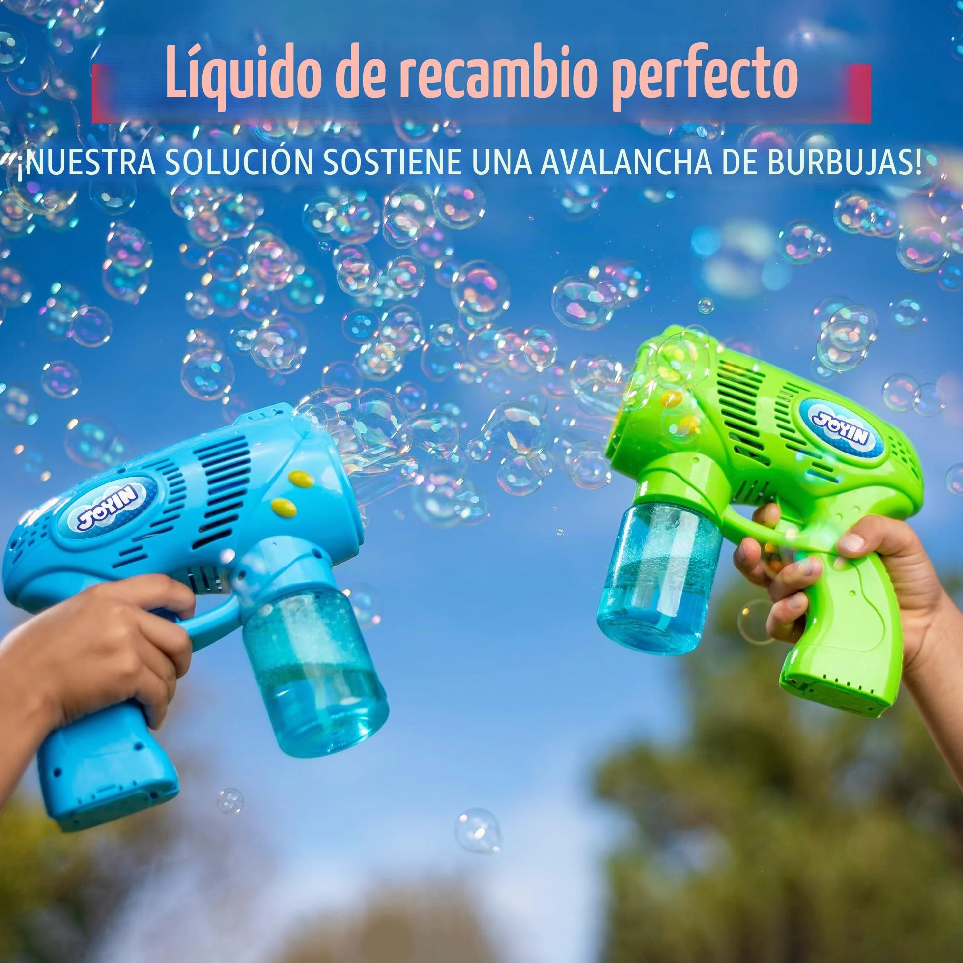 JOYIN 2 x 0,95 liquido pompas de jabón de(hasta 19 litros), solución para Burbujas Grandes, CONCENTRADA para máquina de Burbujas, Pistola, Varita mágica, Pascua, Verano para niños y niñas, Juguetes