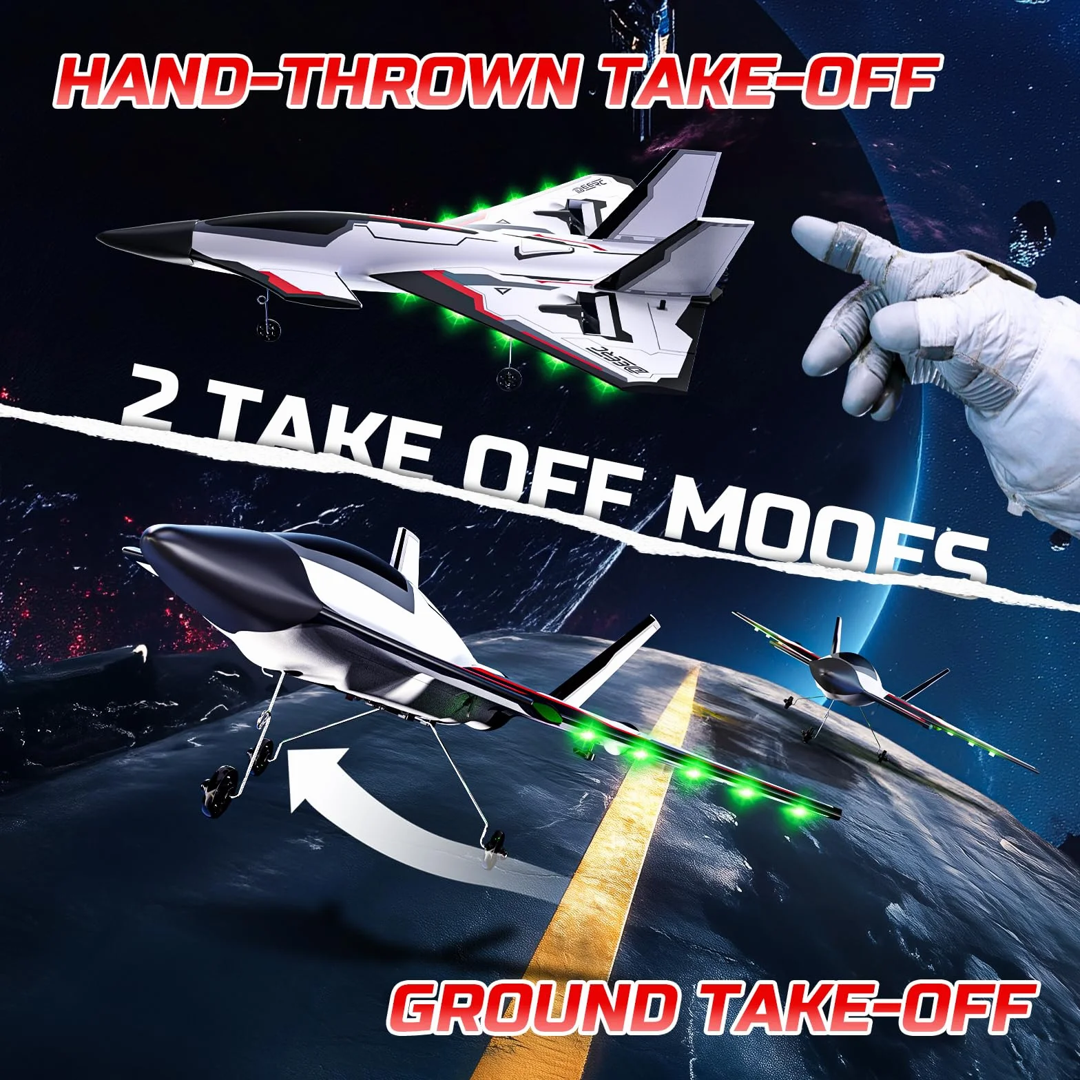 DEERC Avion RC Future a Control Remoto de 4 Canales con Luces LED, fácil Volar, avión acrobático, estabilizador giroscópico de 6 Ejes 2.4GHz, avión Planeador RTF para Adultos, niños y Principiantes.