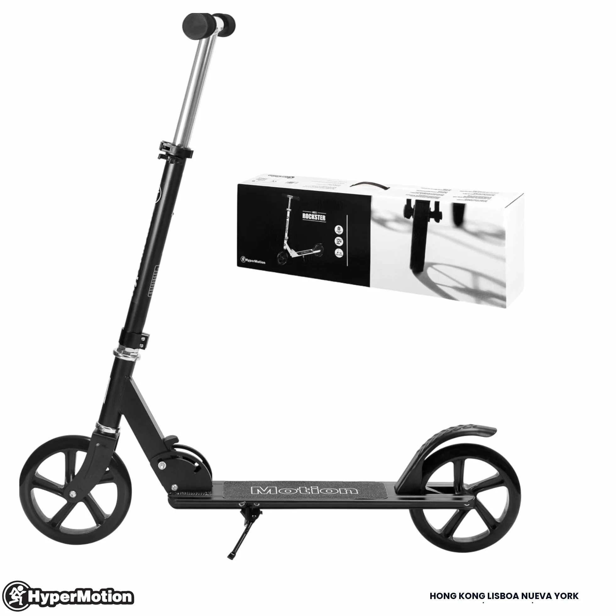 HyperMotion Patinete para Adultos, 3,2kg de Ruedas Grandes 200mm, Carga Máxima de 100kg, Scooter con Manillar Ajustable y ABEC-7, Patinete Plegable y Antideslizante Rockster