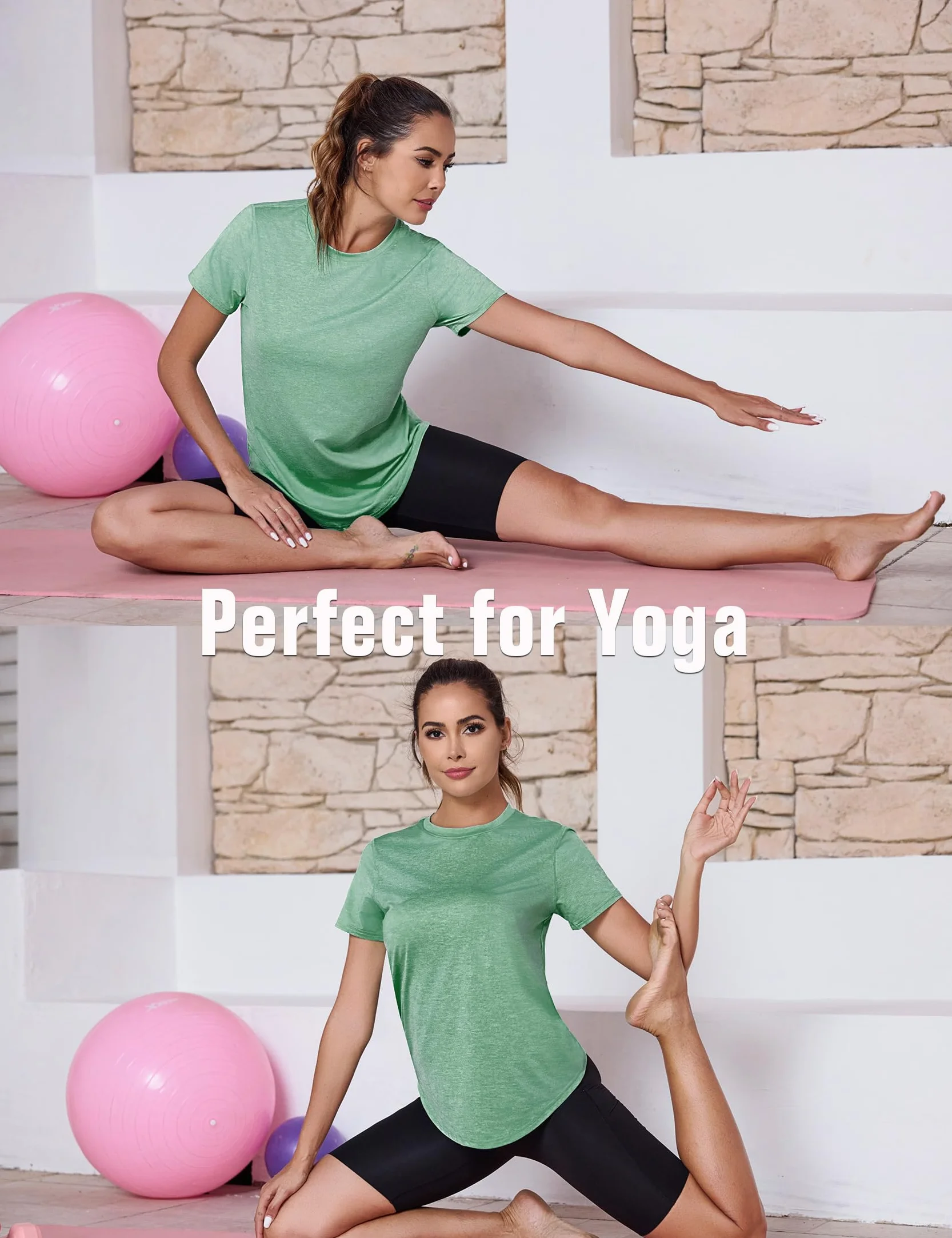 Camiseta Deportivo Mujer Manga Corta Secado Rápido Malla Yoga Fitness Top Ropa Deportiva