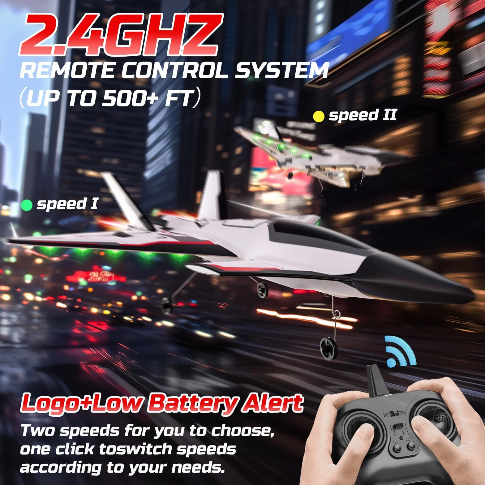 DEERC Avion RC Future a Control Remoto de 4 Canales con Luces LED, fácil Volar, avión acrobático, estabilizador giroscópico de 6 Ejes 2.4GHz, avión Planeador RTF para Adultos, niños y Principiantes.