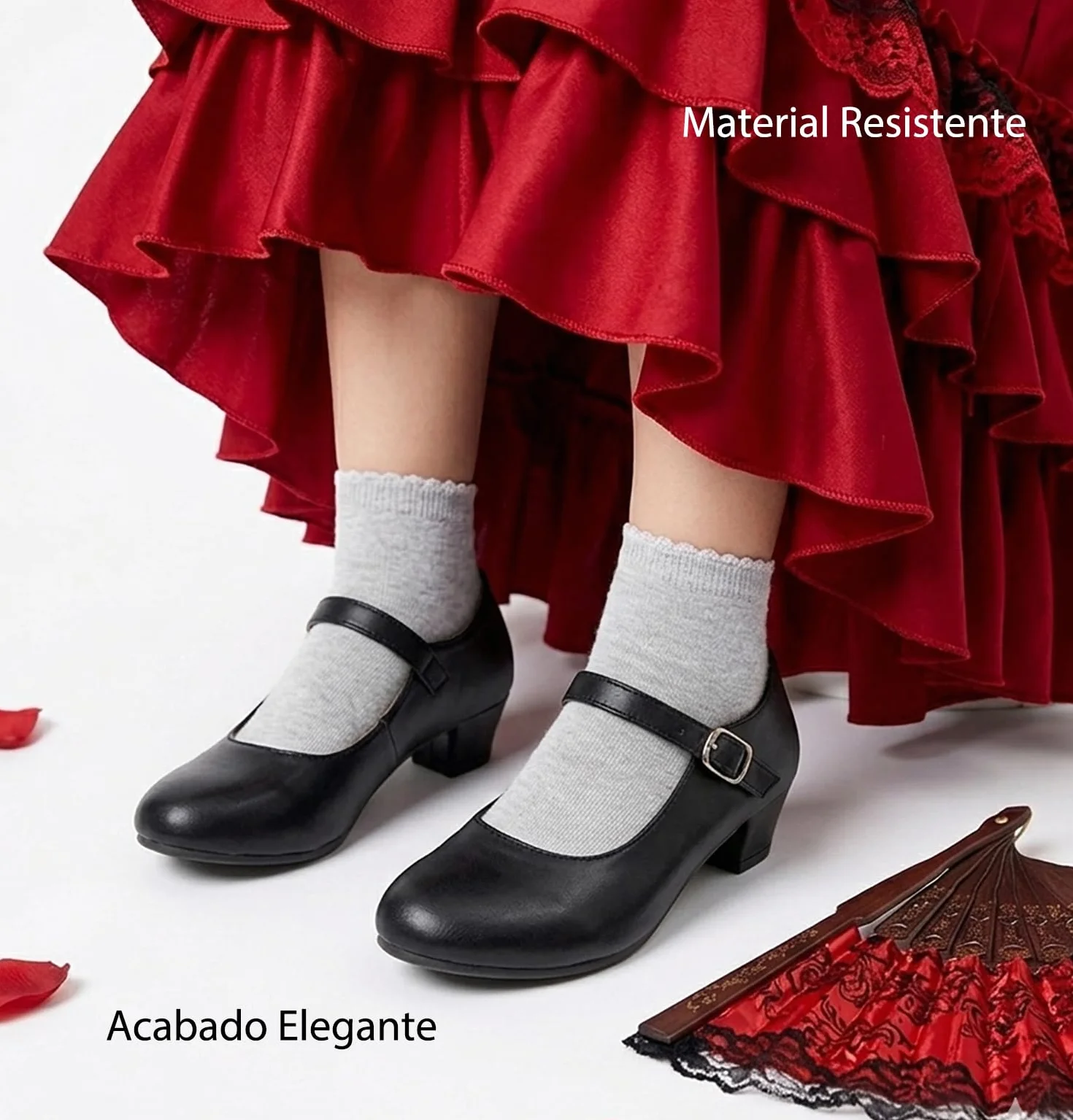 Zapatos Flamenco Niña con Tacón Correa Ajustable Suela Antideslizante