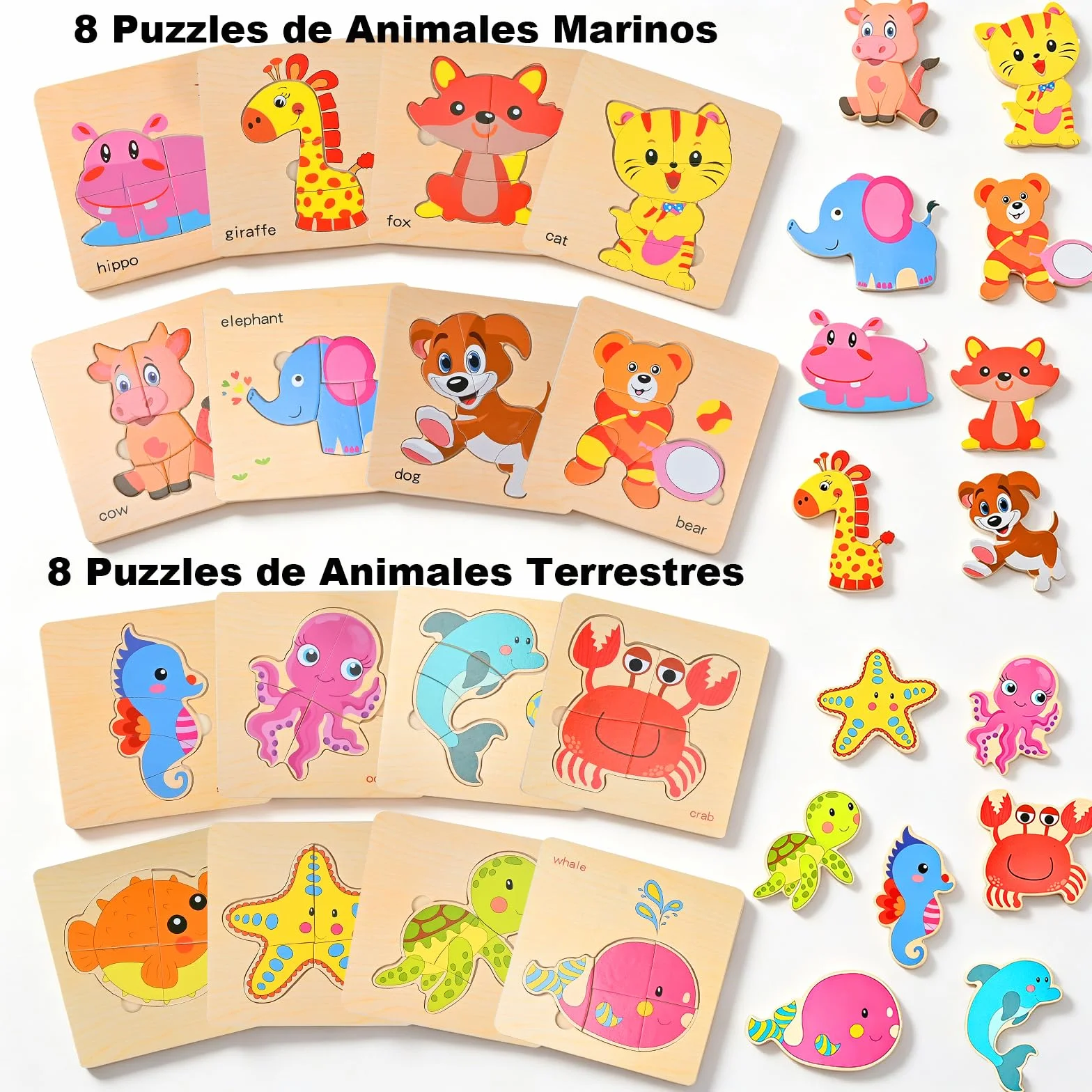 GOLDGE Puzzle 16 Pcs Juegos Educativos Animales Rompecabezas Niños 1-5 Años