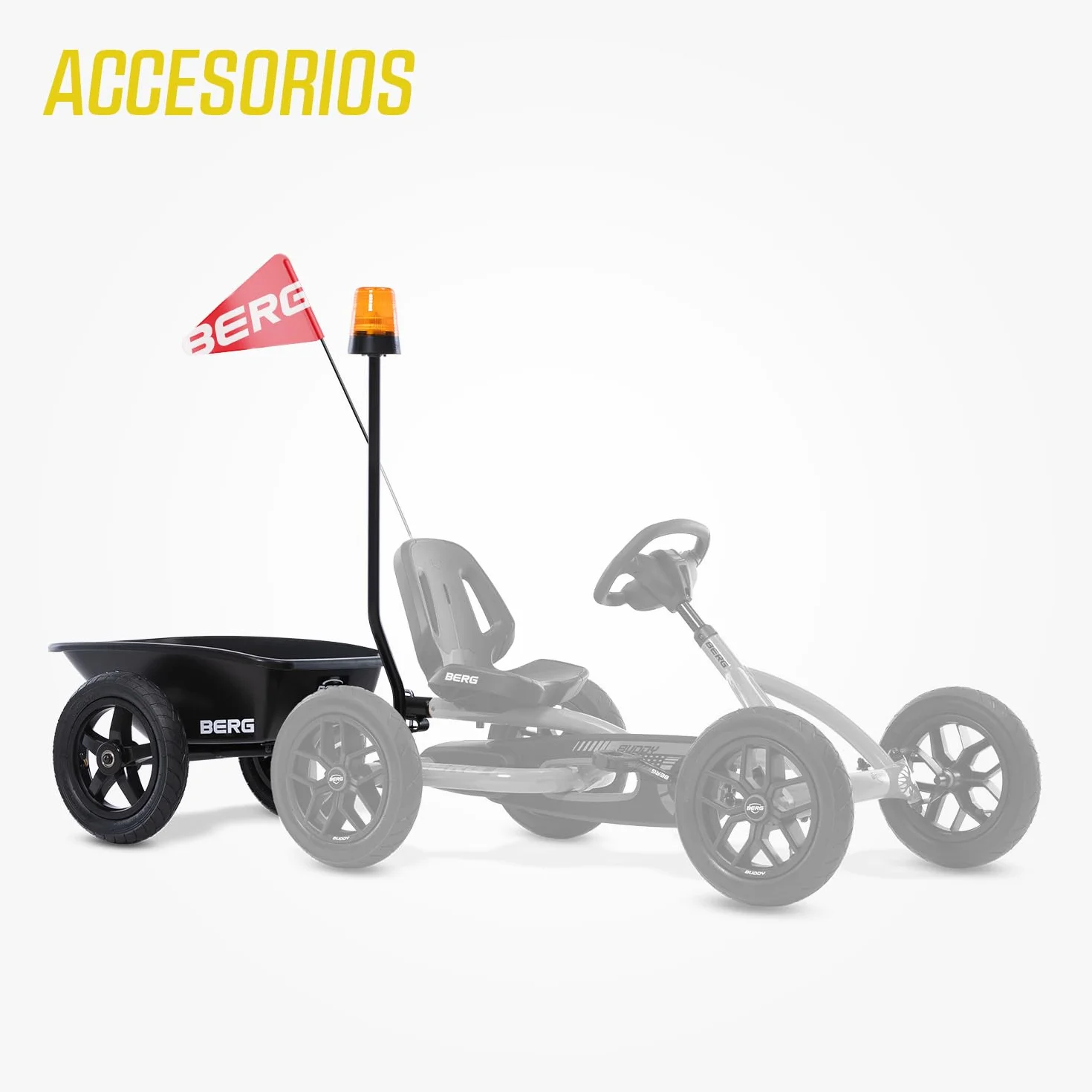 BERG Kart a Pedales Buddy Cross | Amarillo, 3-8 años, cuadro resistente, asiento regulable, volante regulable