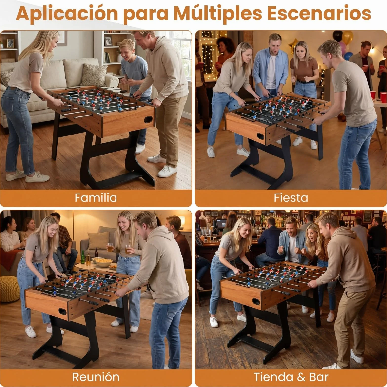 COSTWAY Mesa de Futbolín Plegable de Madera con 22 Jugadores, 121 x 60,5 x 81 cm