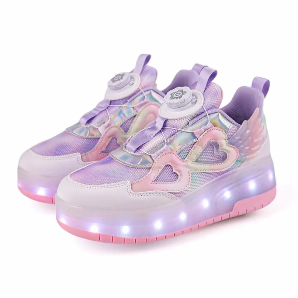 Mateju Zapatos con Ruedas para Niñas, Patines con Dos Ruedas Retráctil, Zapatillas Brillantes Moda