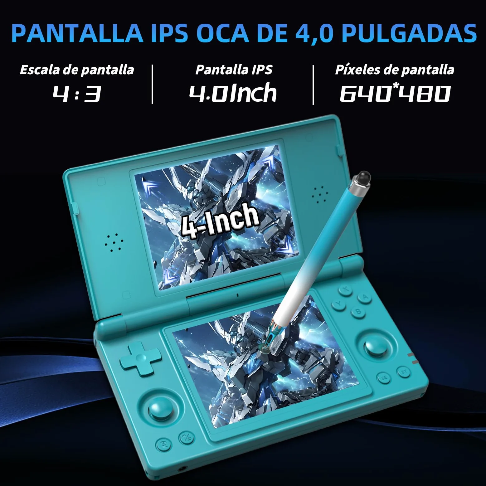 RG DS Android 14 Consola Portátil Retro con Función IA, Emulador Portátil con 25+ Emuladores, Pantalla IPS OCA de 4,0 Pulgadas, WiFi Bluetooth Salida TV HD, Lápiz Óptico (Sin Tarjeta, Azul)
