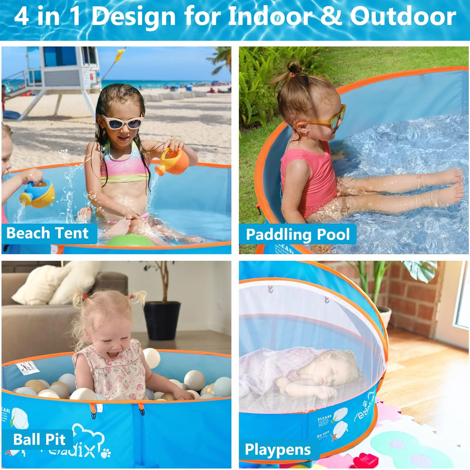 Peradix 4 en 1 Tienda para Bebés Piscina De Bolas Emergente, Tienda De Juegos Portátil para Niños Piscina para Bolas Tienda De Protección Solar Piscina Infantil para Bebés Al Aire Libre Interior, Bule