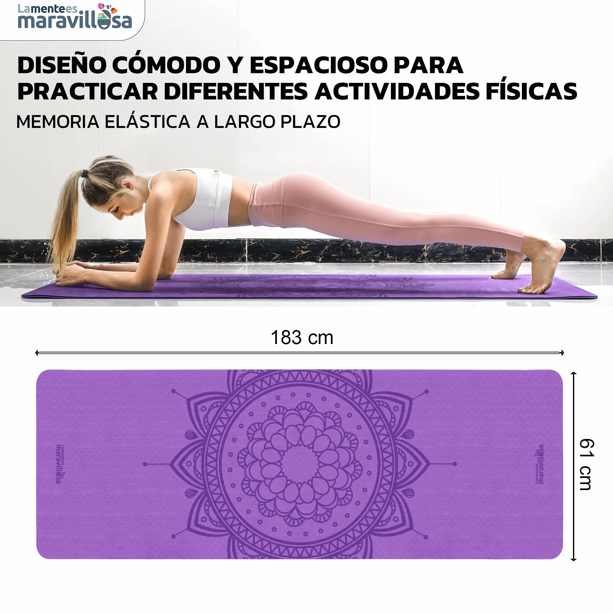 Esterilla de Yoga Pilates Fitness TPE Antideslizante Hipoalergénica 183x61 cm con Bolsa y Correa