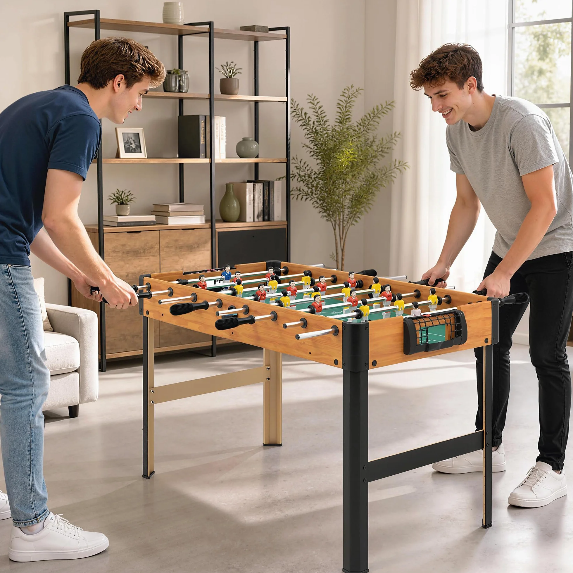 HOMCOM Futbolín para Niños de 7+ Años Futbolín Infantil de Madera 118x104x69 cm con 2 Bolas 8 Asas 2 Marcadores 22 Jugadores para Familias Fiestas Negro