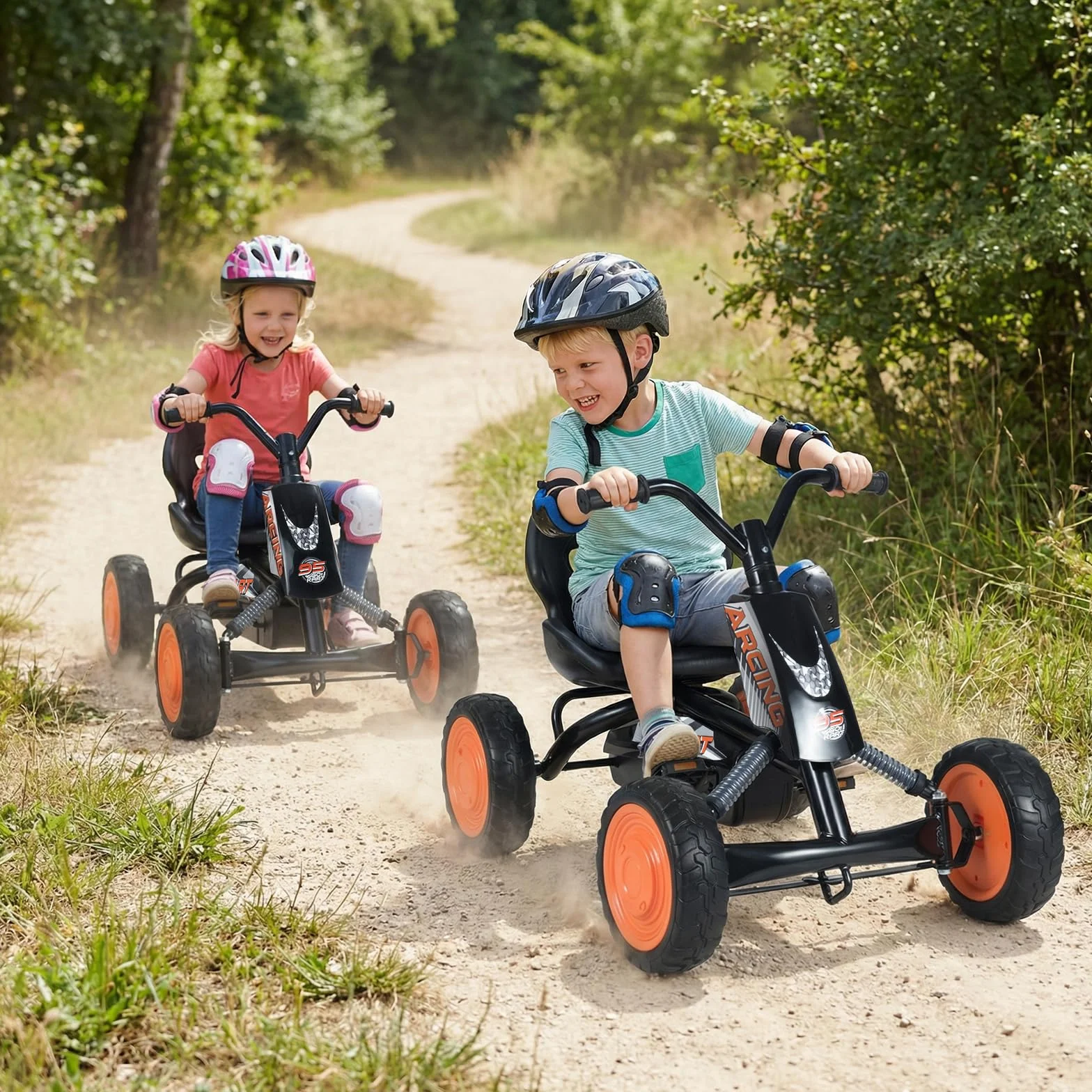 FANTASK Niños Gokart con Pedal, Asiento Ajustable, Marcha adelante y atrás, soporta hasta 30 kg, Coche de Pedal Exterior para niños y niñas a Partir de 3 años (Negro)