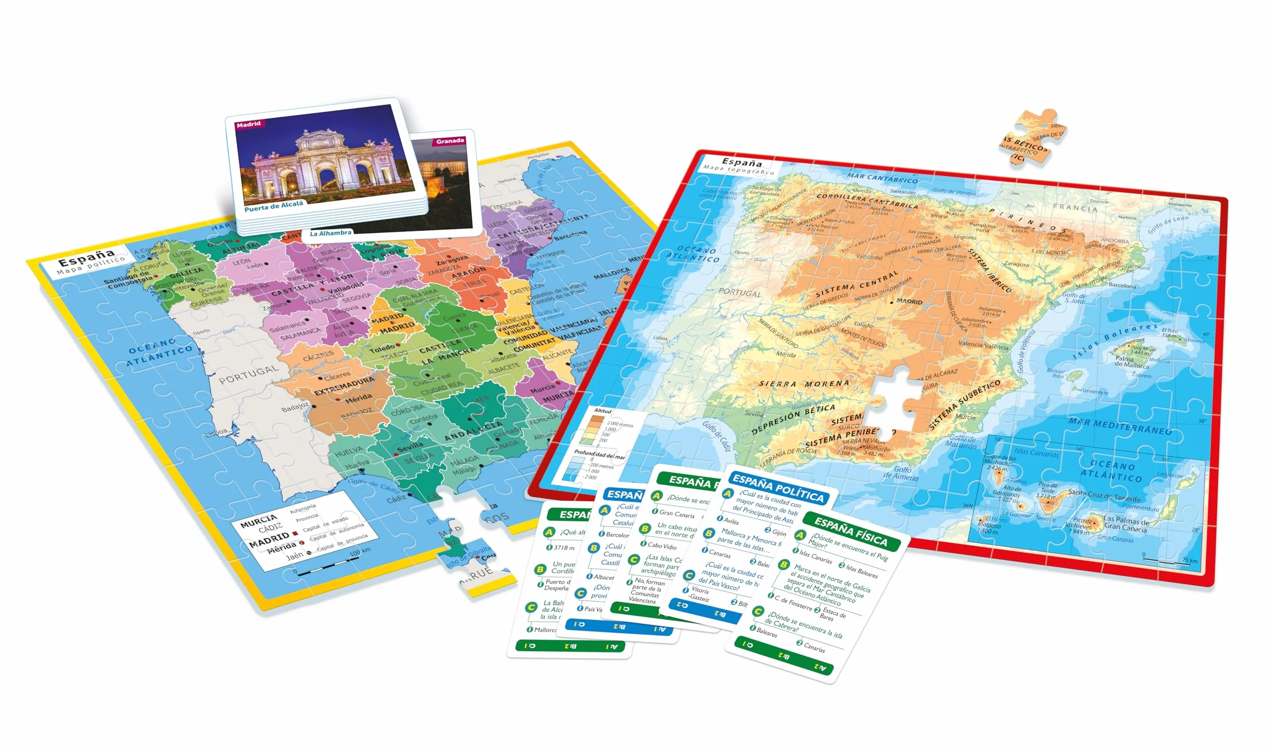 Clementoni - Descubriendo España, Juego Educativo Infanti - A Partir de 6 años - Puzzle Doble Cara del Mapa Físico y Político - Aprende Geografía y Cultura Española, 55119