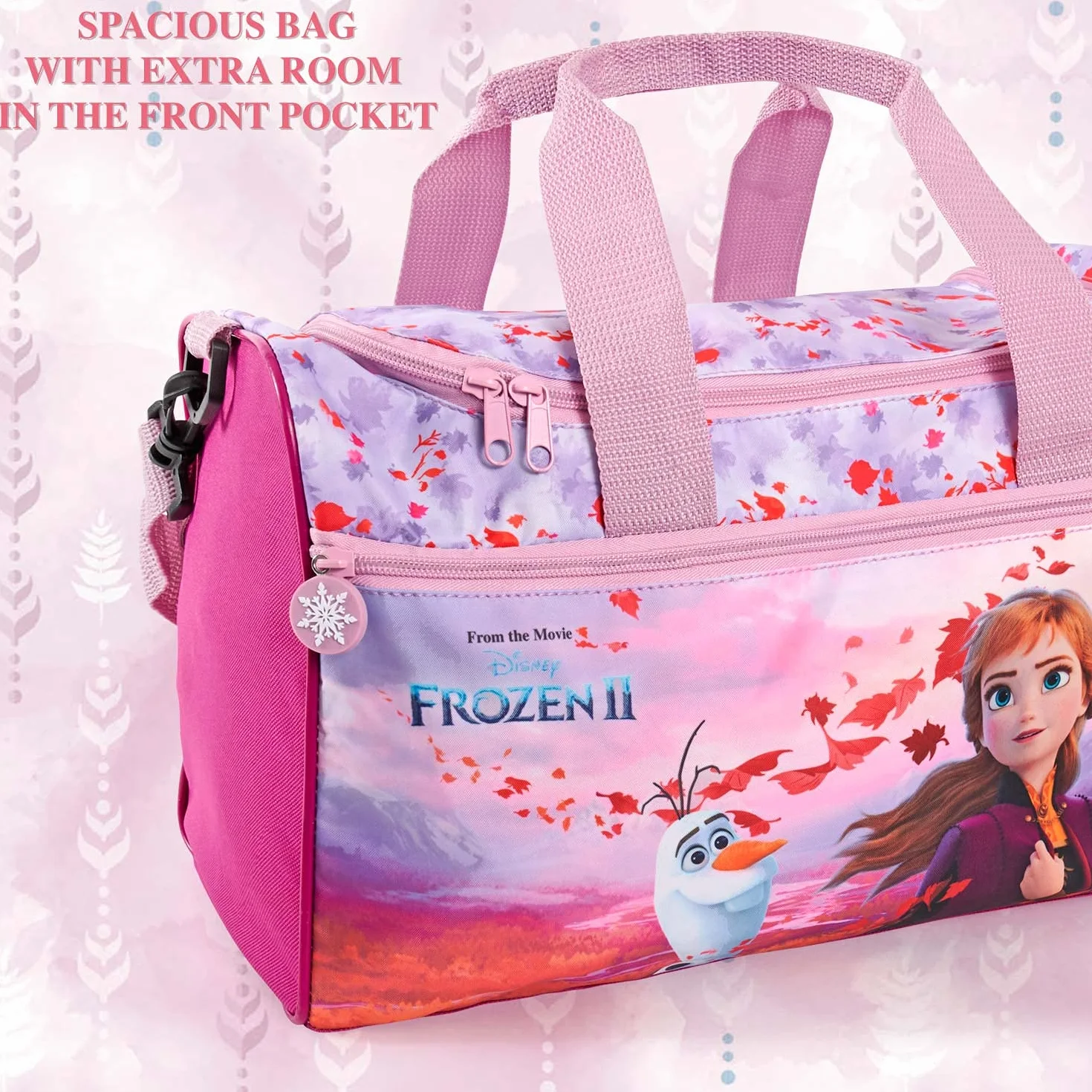 PERLETTI Bolsa Deporte Infantil Disney Frozen 2 con Bandolera - Bolso Deportivo Princesas Elsa y Ana - Mochila Gimnasio Niña Rosa Lila Violeta 35x22.5x15