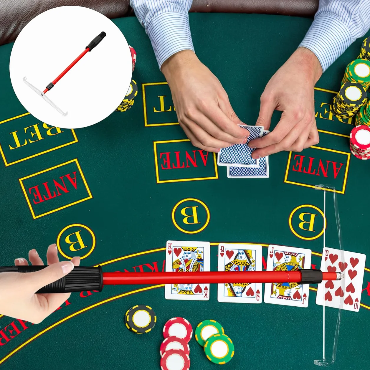 UPKOCH Chip-Stick - Juego de Chips de póquer para fichas de póquer, de plástico, Barra magnética, rake para fichas de póquer, póquer, Chip de póquer, Juego de Chips de plástico, Bandeja de Metal