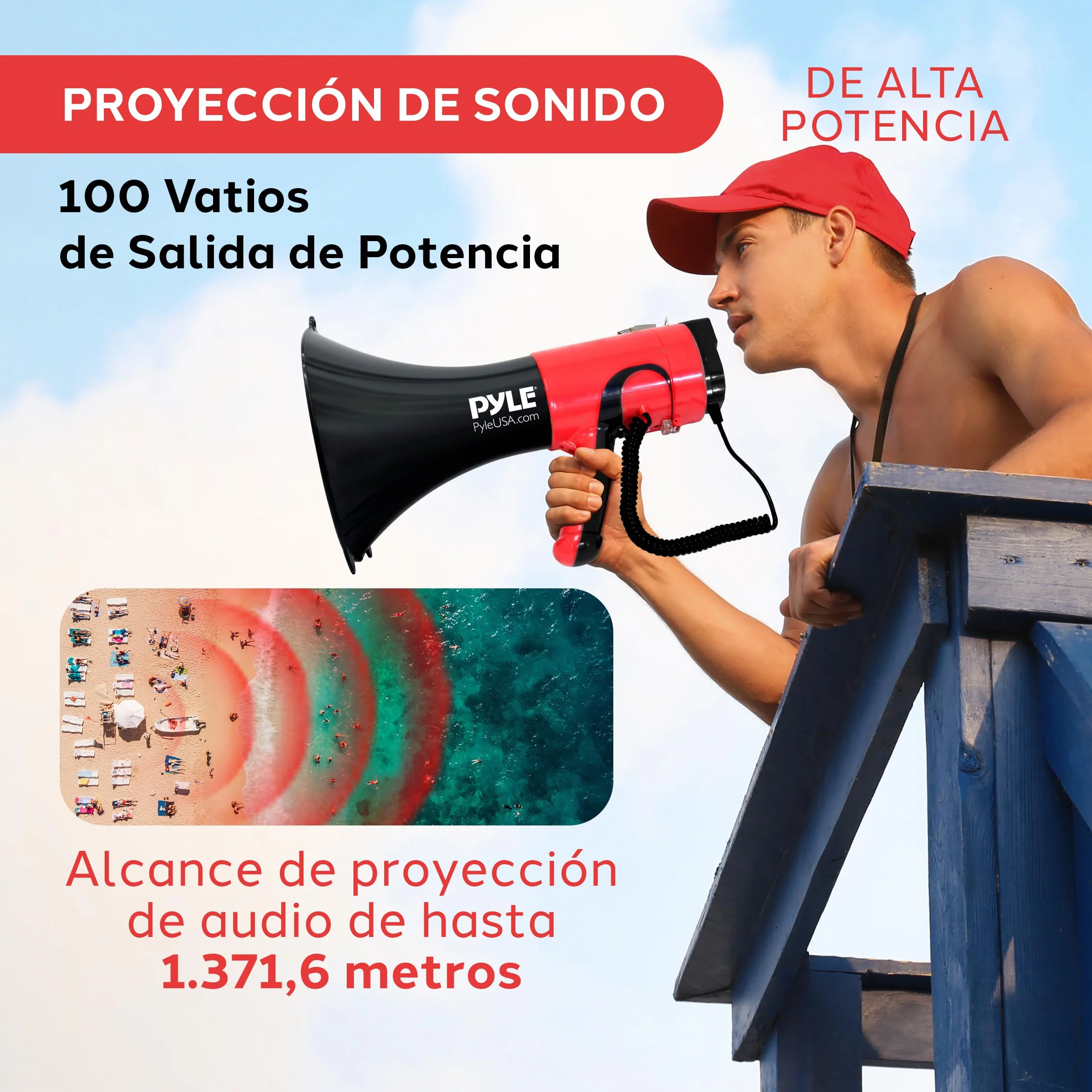 Pyle Megafono Portatil Bocina PA Bluetooth Sirena 1500 Yardas