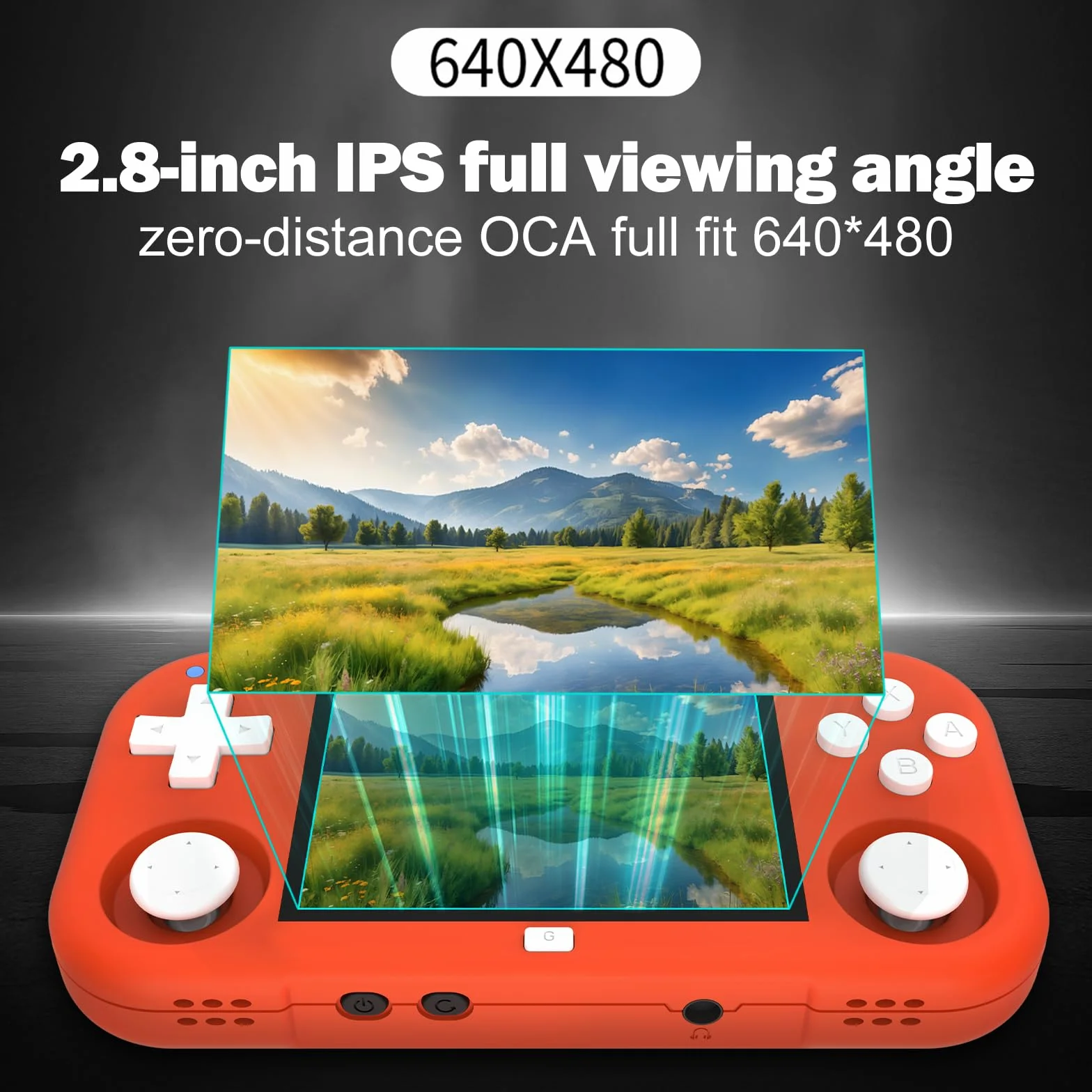 XU Mini M - Consolas de juegos de mano retro, pantalla IPS de 2.8 pulgadas, tarjeta TF de 64 G integrada, con batería de 2600 mAh, duración de 6 horas, color naranja