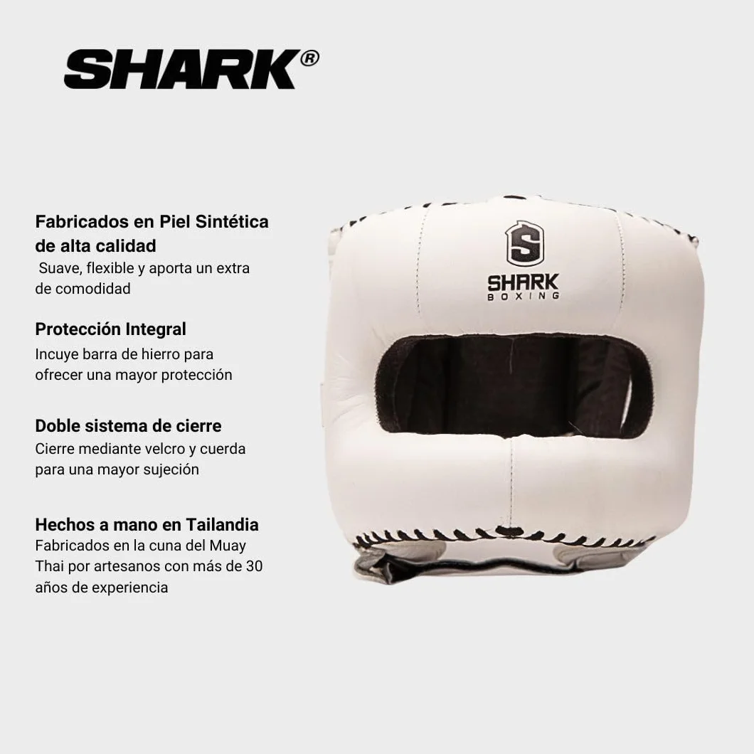 Casco Boxeo Ranger con Barra Piel Acabado Mate Interior Ante Antideslizante Doble Acolchado Frontal SHARK BOXING