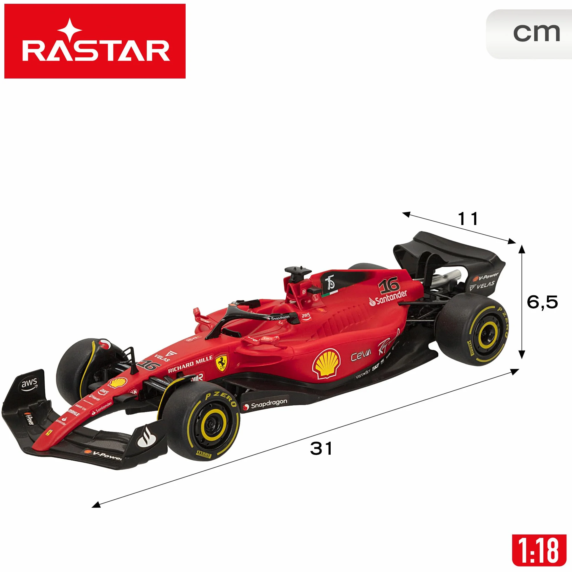 ColorBaby RASTAR - Coche teledirigido Fórmula 1 2022 Ferrari F1-75, Licencia Oficial, Escala 1:18, Coches teledirigidos, Vehículo radiocontrol, Control Remoto, 2.4 GH.z, Sainz + Leclerc, RC (41277)
