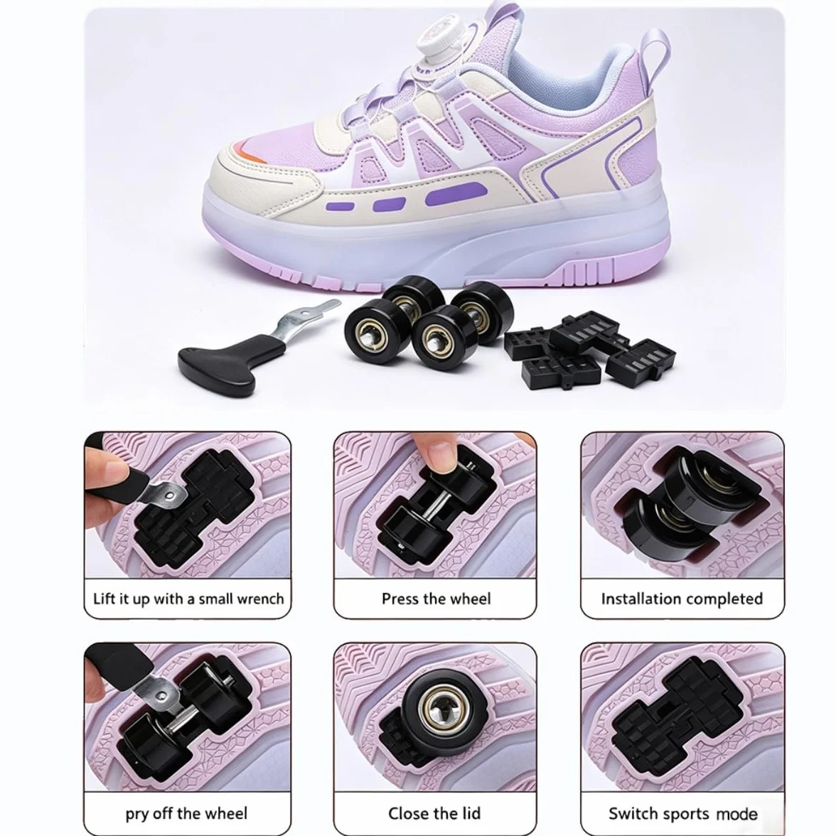 Mateju Zapatos con Ruedas para Niñas Niños, Patines con 4 Ruedas Retirable, Zapatillas de Skateboarding Brillar en la Noche